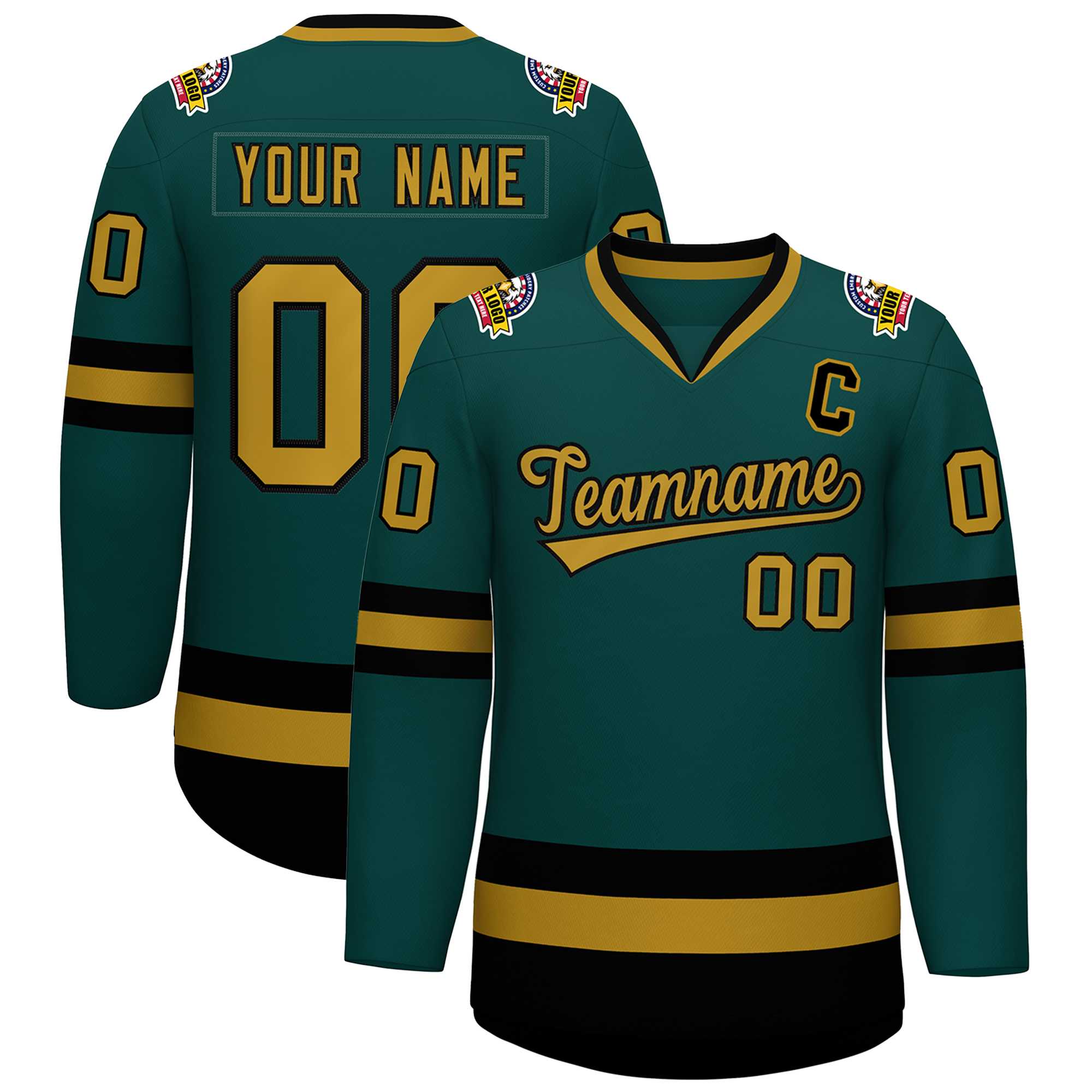 Custom Midnight Green Old Gold-Black Classic Style Hockey Jersey | KXKSHOP
