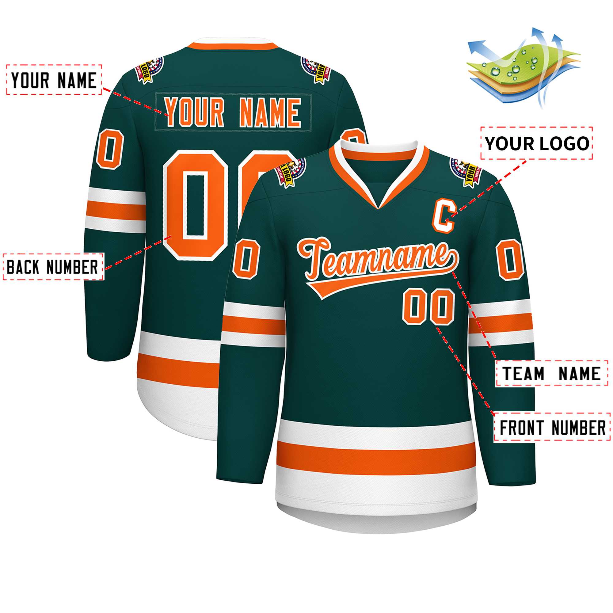 Custom Midnight Green Orange-White Classic Style Hockey Jersey | KXKSHOP