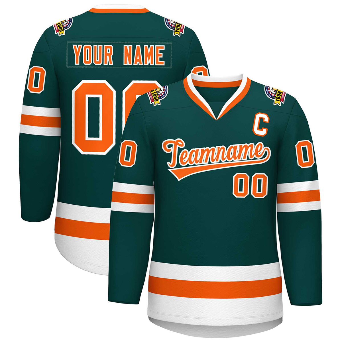Custom Midnight Green Orange-White Classic Style Hockey Jersey | KXKSHOP