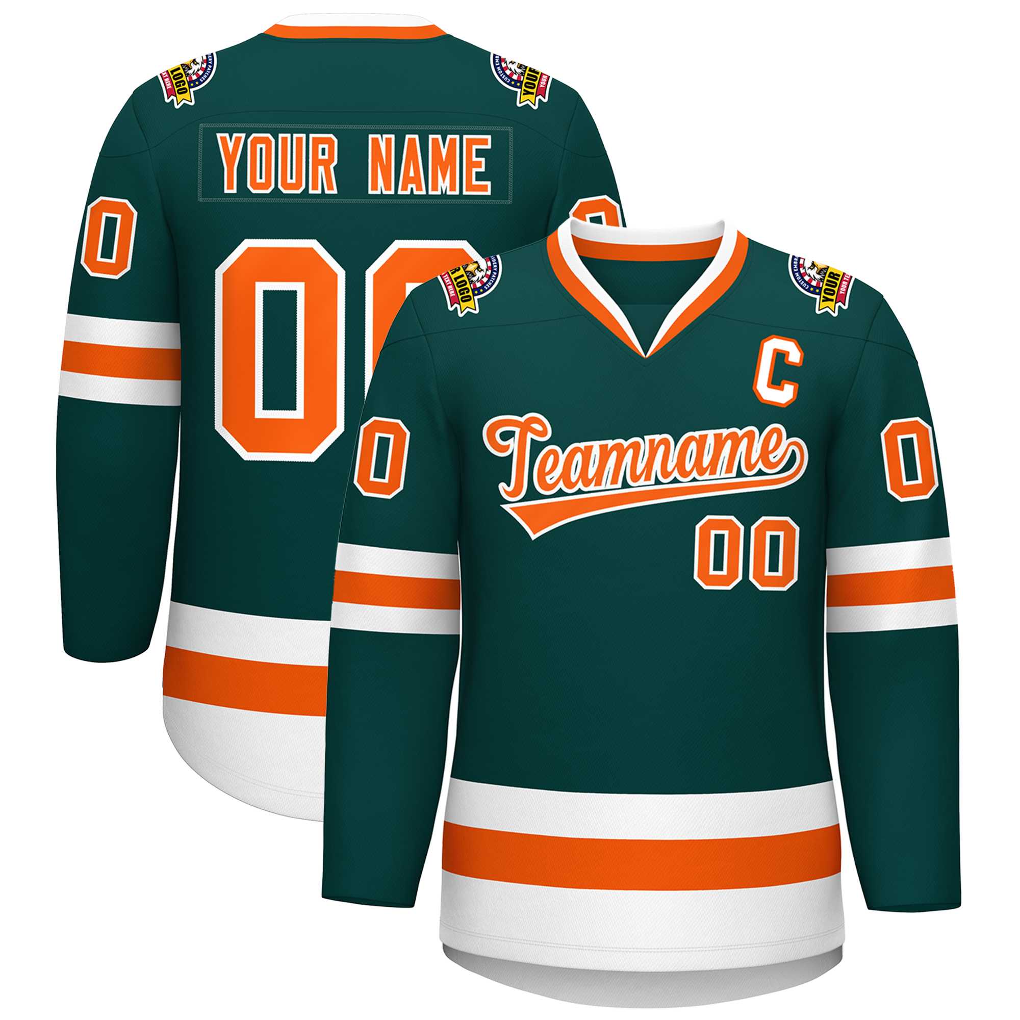 Custom Midnight Green Orange-White Classic Style Hockey Jersey | KXKSHOP