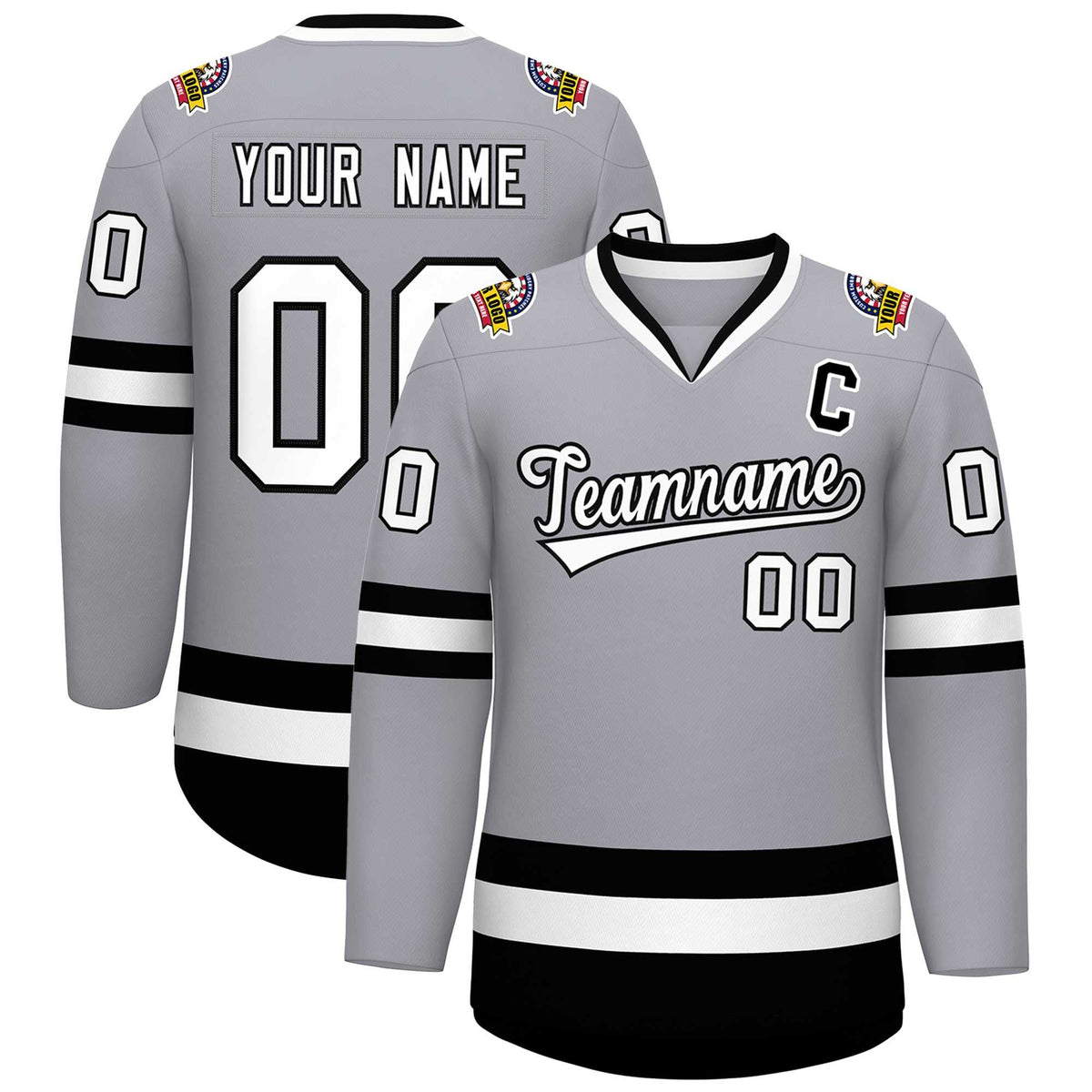 Custom Gray White-Black Classic Style Hockey Jersey | KXKSHOP