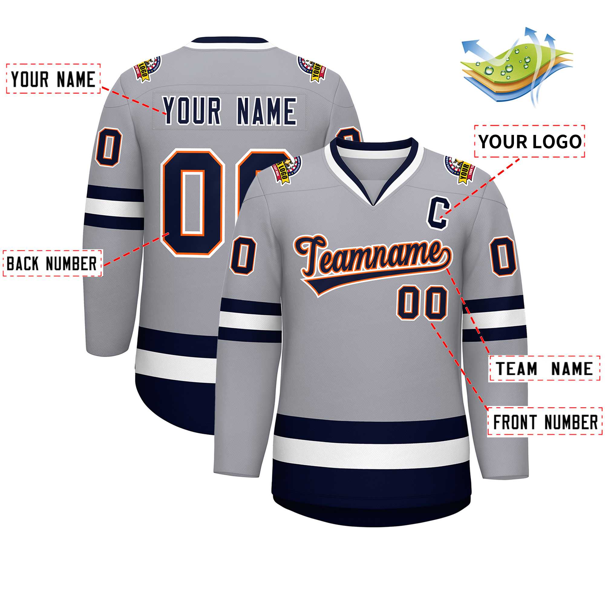 Custom Gray Navy Orange-White Classic Style Hockey Jersey | KXKSHOP