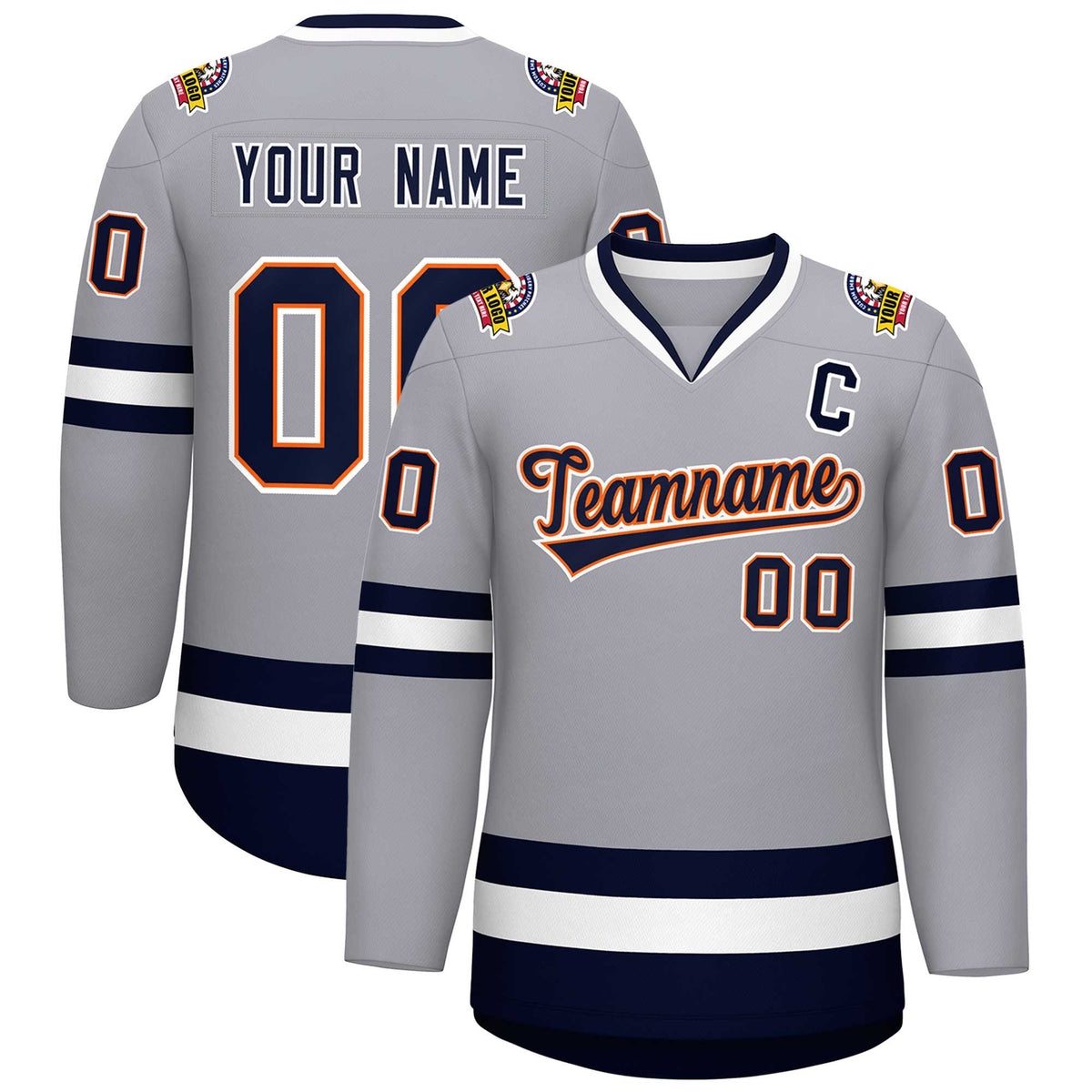 Custom Gray Navy Orange-White Classic Style Hockey Jersey | KXKSHOP