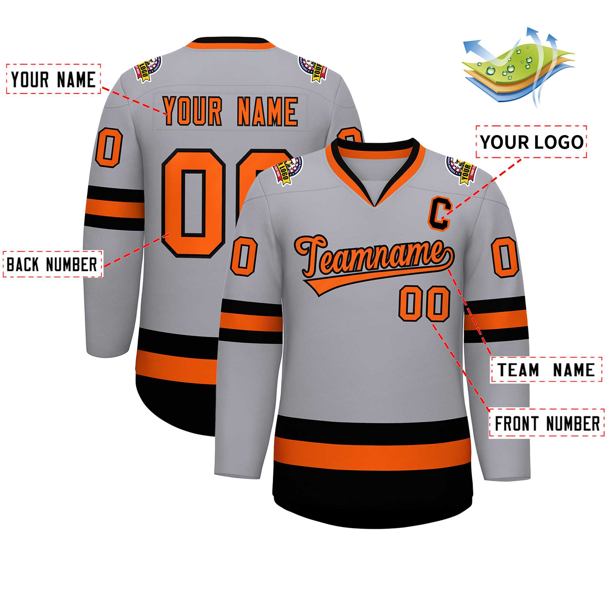 Custom Gray Orange-Black Classic Style Hockey Jersey | KXKSHOP