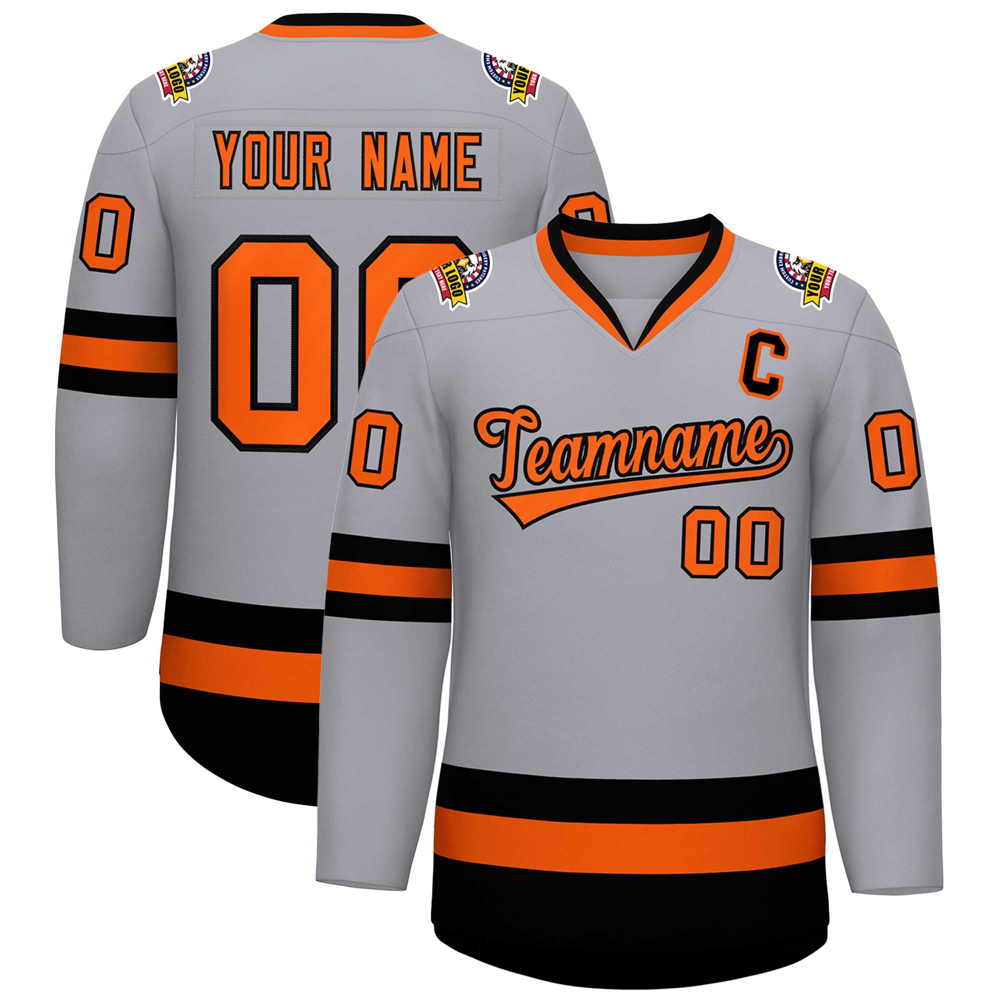 Custom Gray Orange-Black Classic Style Hockey Jersey | KXKSHOP
