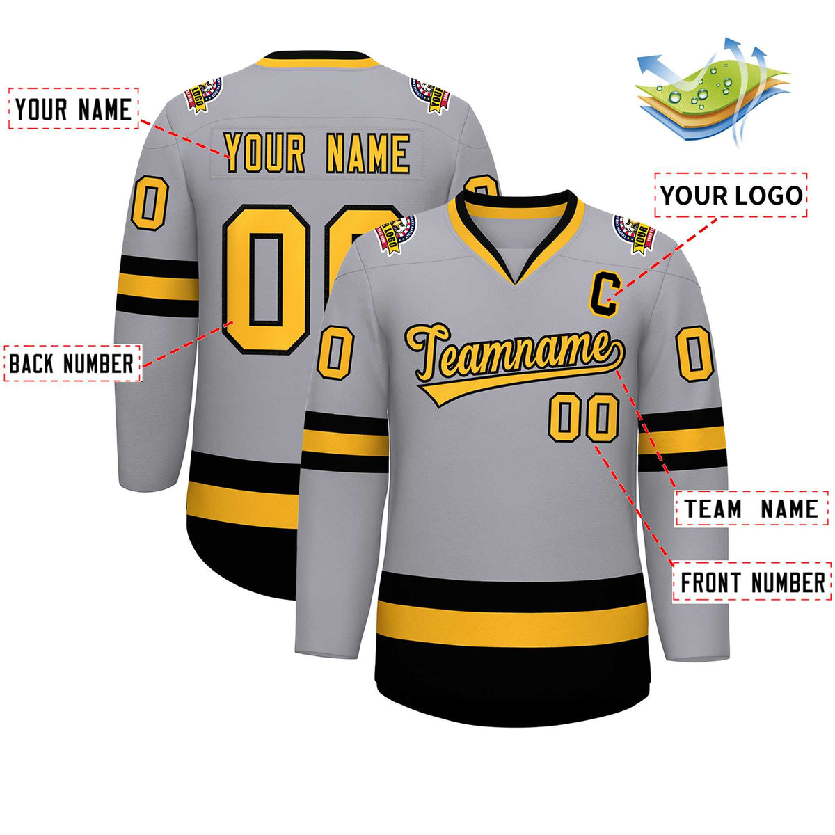 Custom Gray Gold-Black Classic Style Hockey Jersey | KXKSHOP