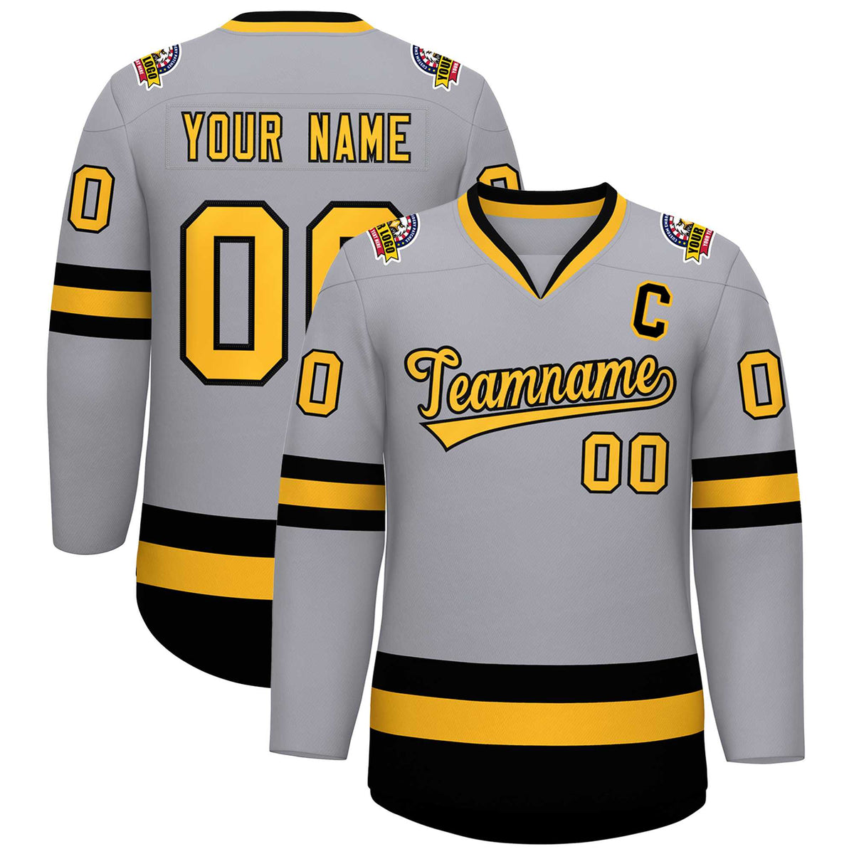 Custom Gray Gold-Black Classic Style Hockey Jersey | KXKSHOP