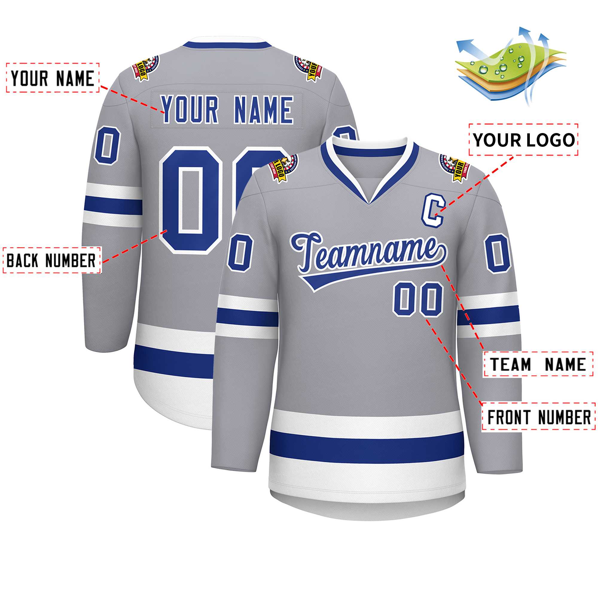 Custom Gray Royal-White Classic Style Hockey Jersey | KXKSHOP