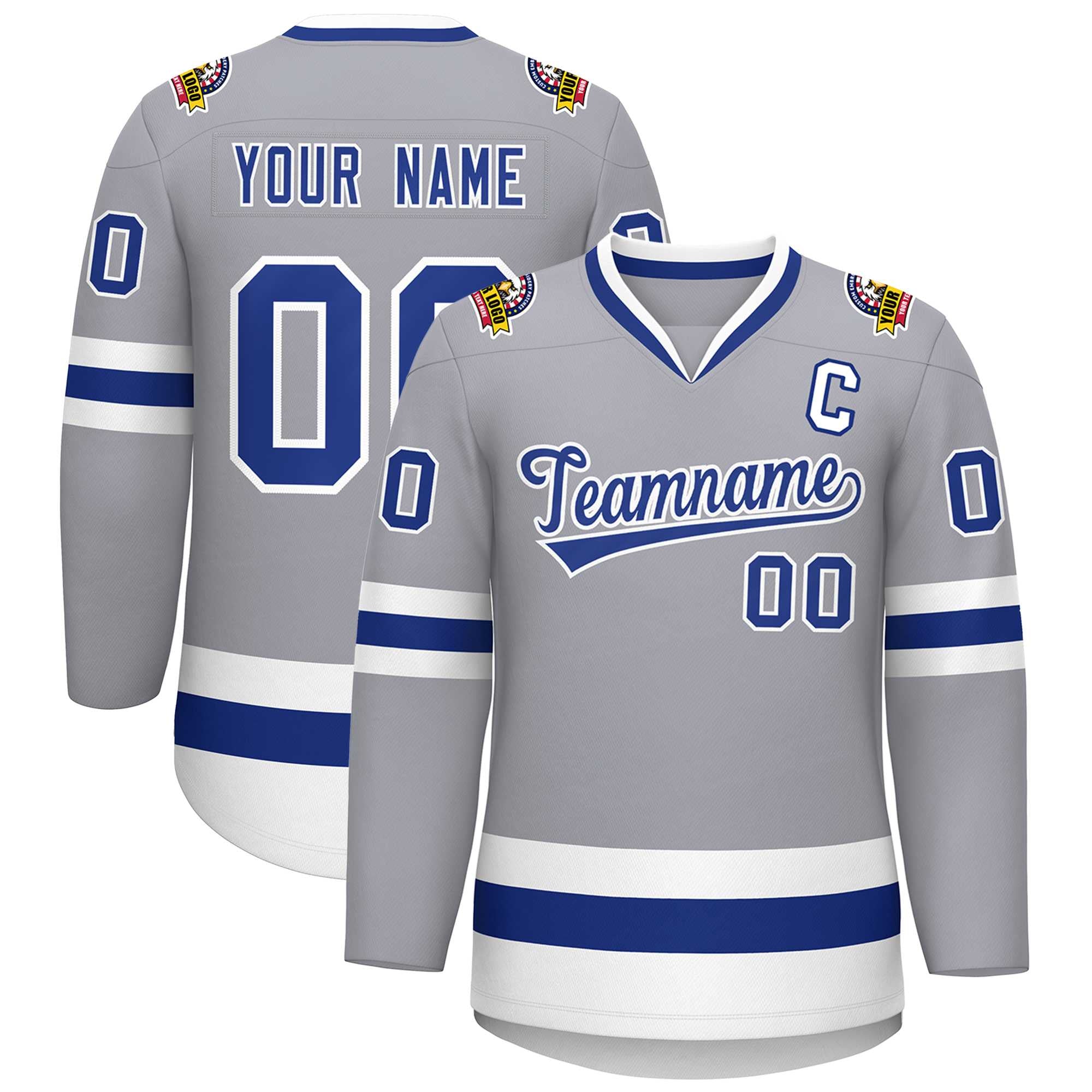 Custom Gray Royal-White Classic Style Hockey Jersey | KXKSHOP