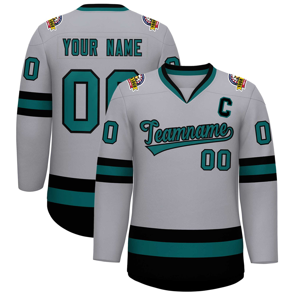 Custom Gray Aqua-Black Classic Style Hockey Jersey | KXKSHOP