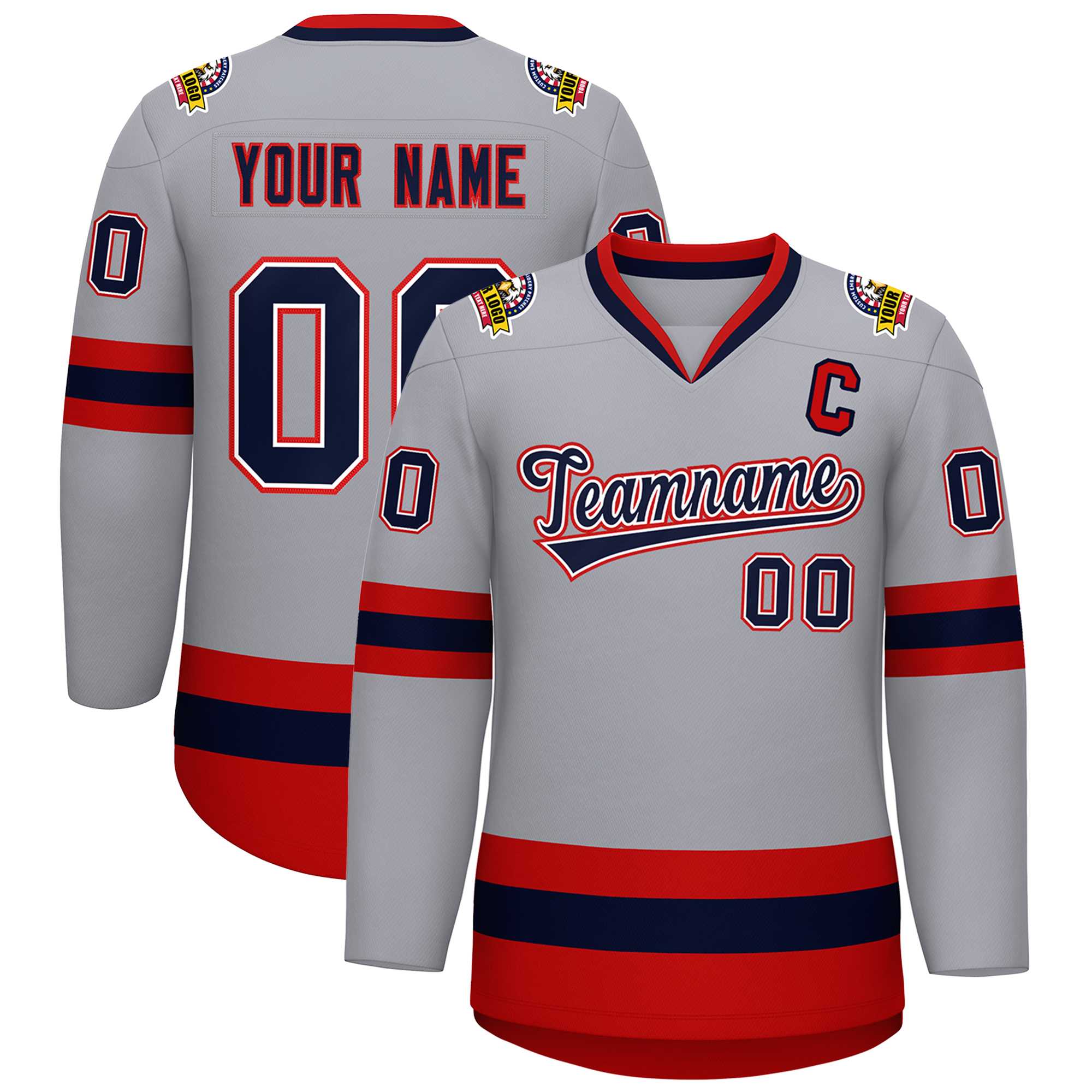 Custom Gray Navy White-Red Classic Style Hockey Jersey | KXKSHOP