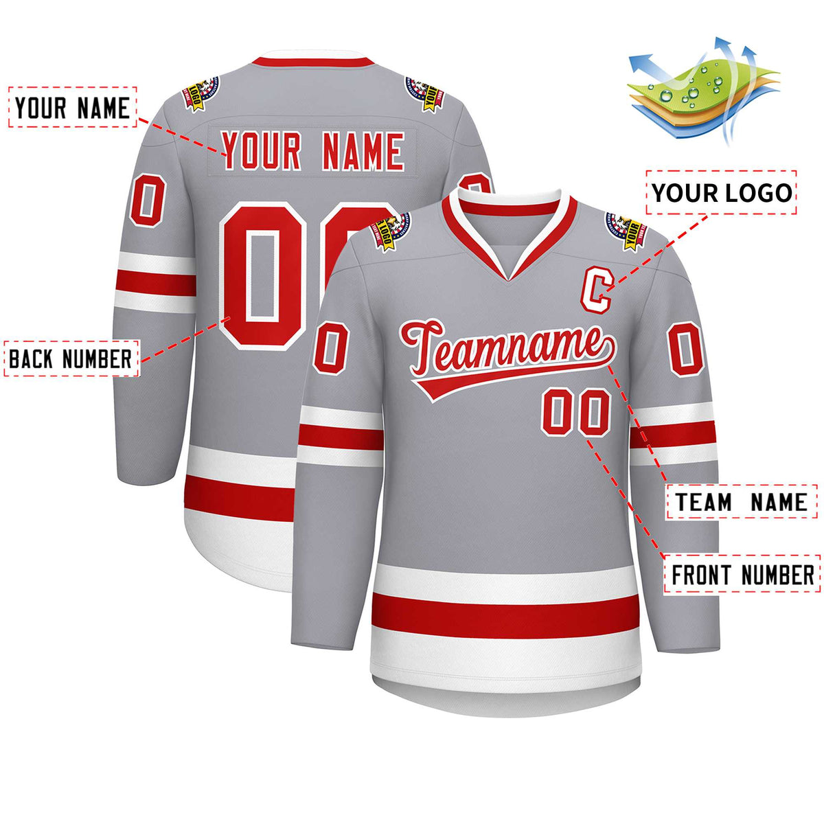 Custom Gray Red-White Classic Style Hockey Jersey | KXKSHOP