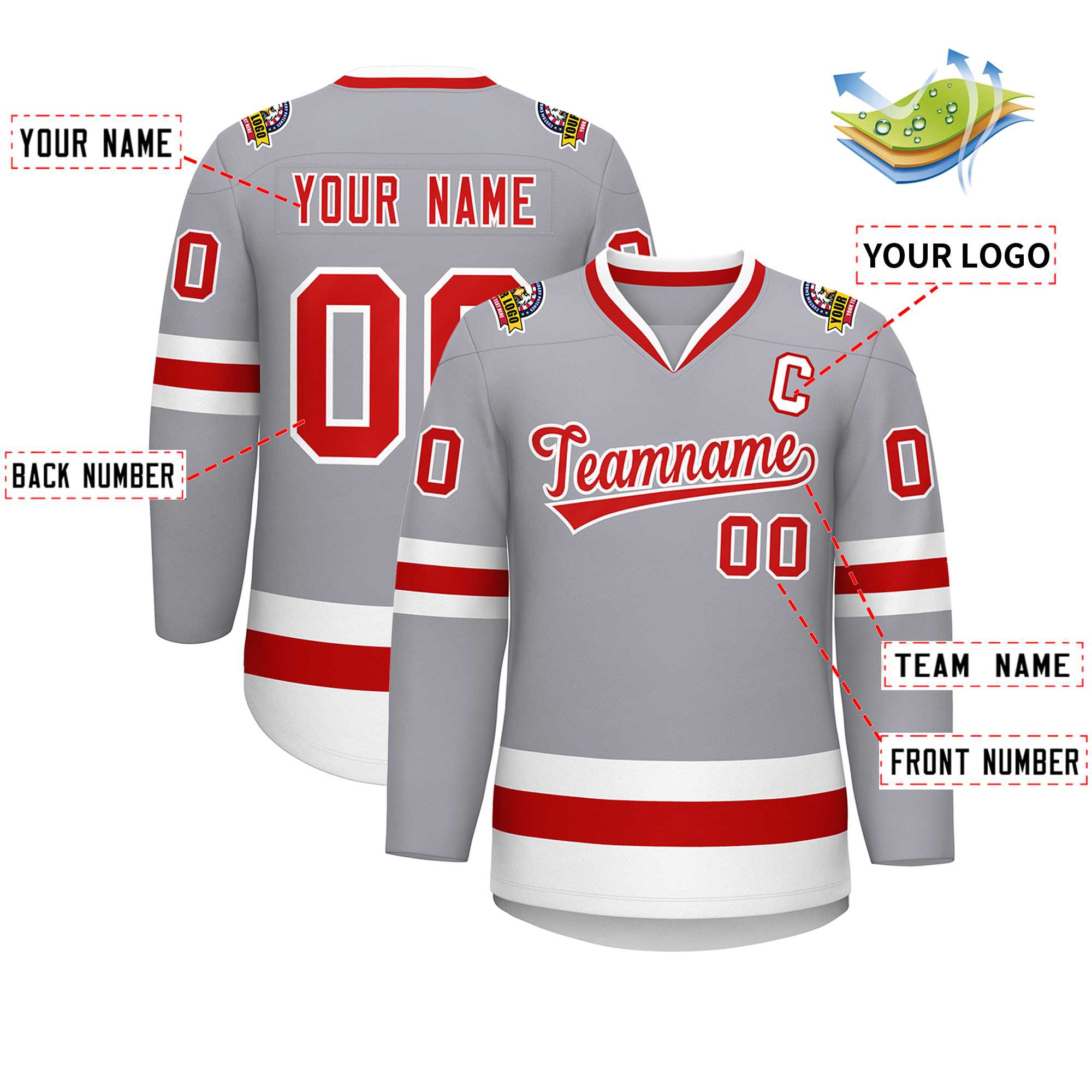 Custom Gray Red-White Classic Style Hockey Jersey | KXKSHOP