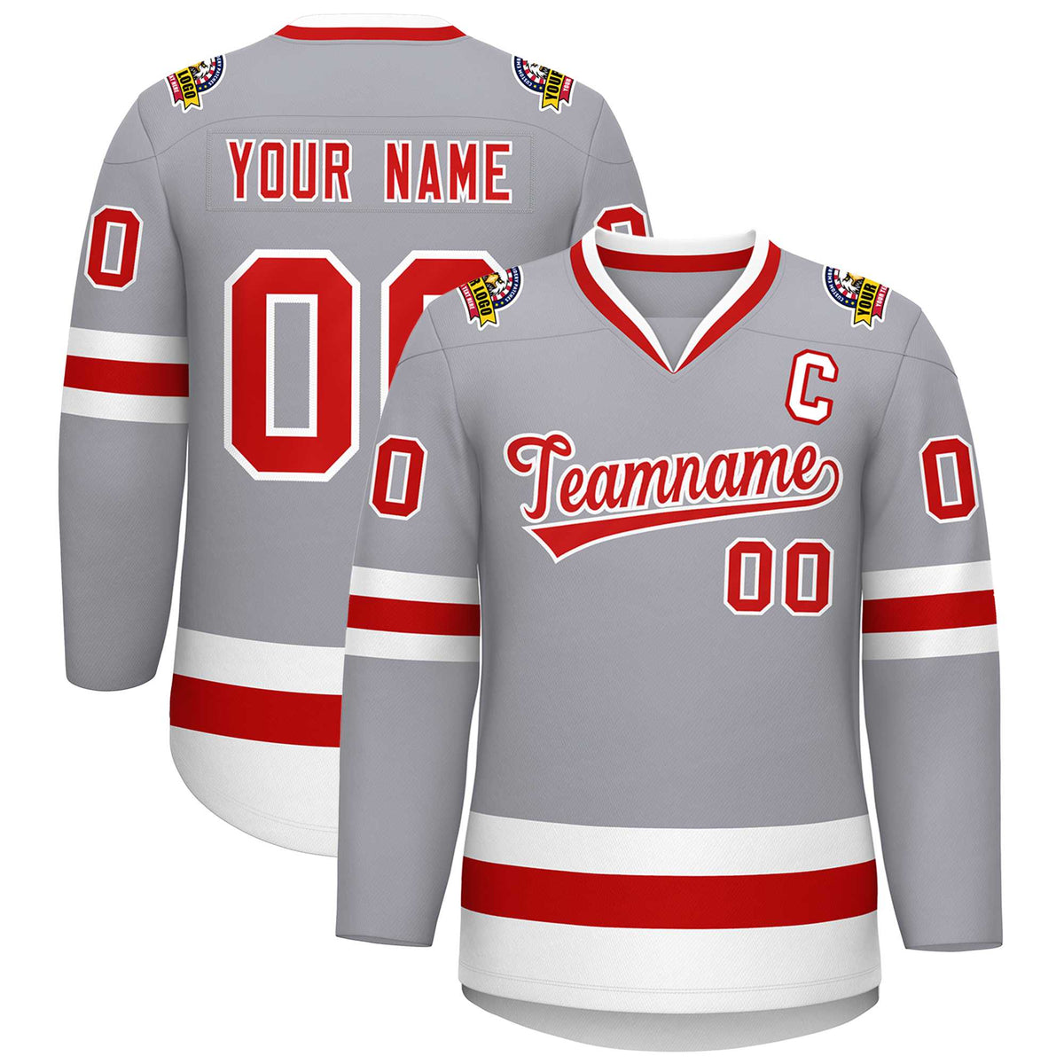 Custom Gray Red-White Classic Style Hockey Jersey | KXKSHOP
