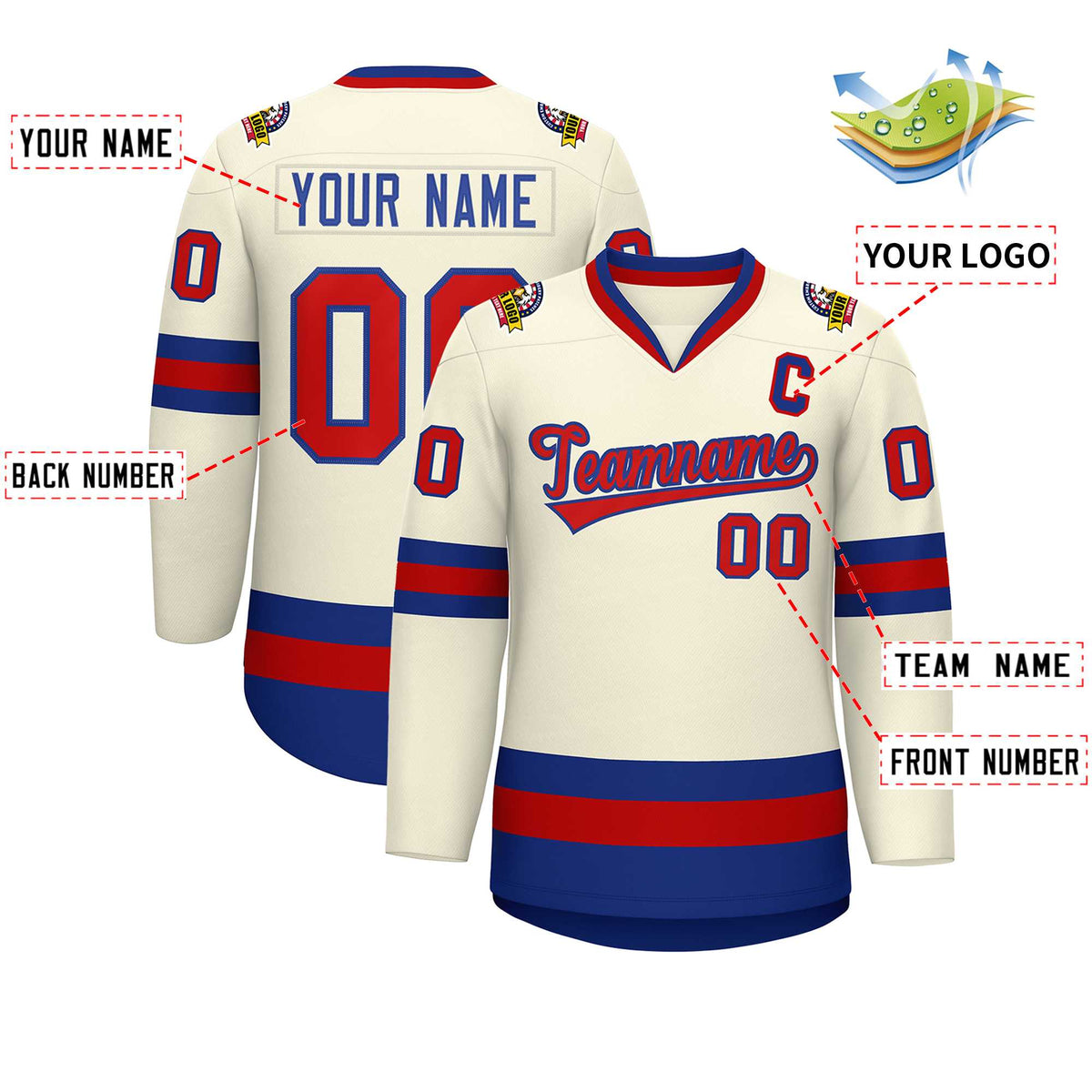 Custom Khaki Red-Royal Classic Style Hockey Jersey | KXKSHOP