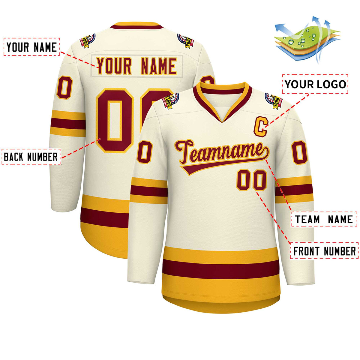 Custom Khaki Crimson-Gold Classic Style Hockey Jersey | KXKSHOP