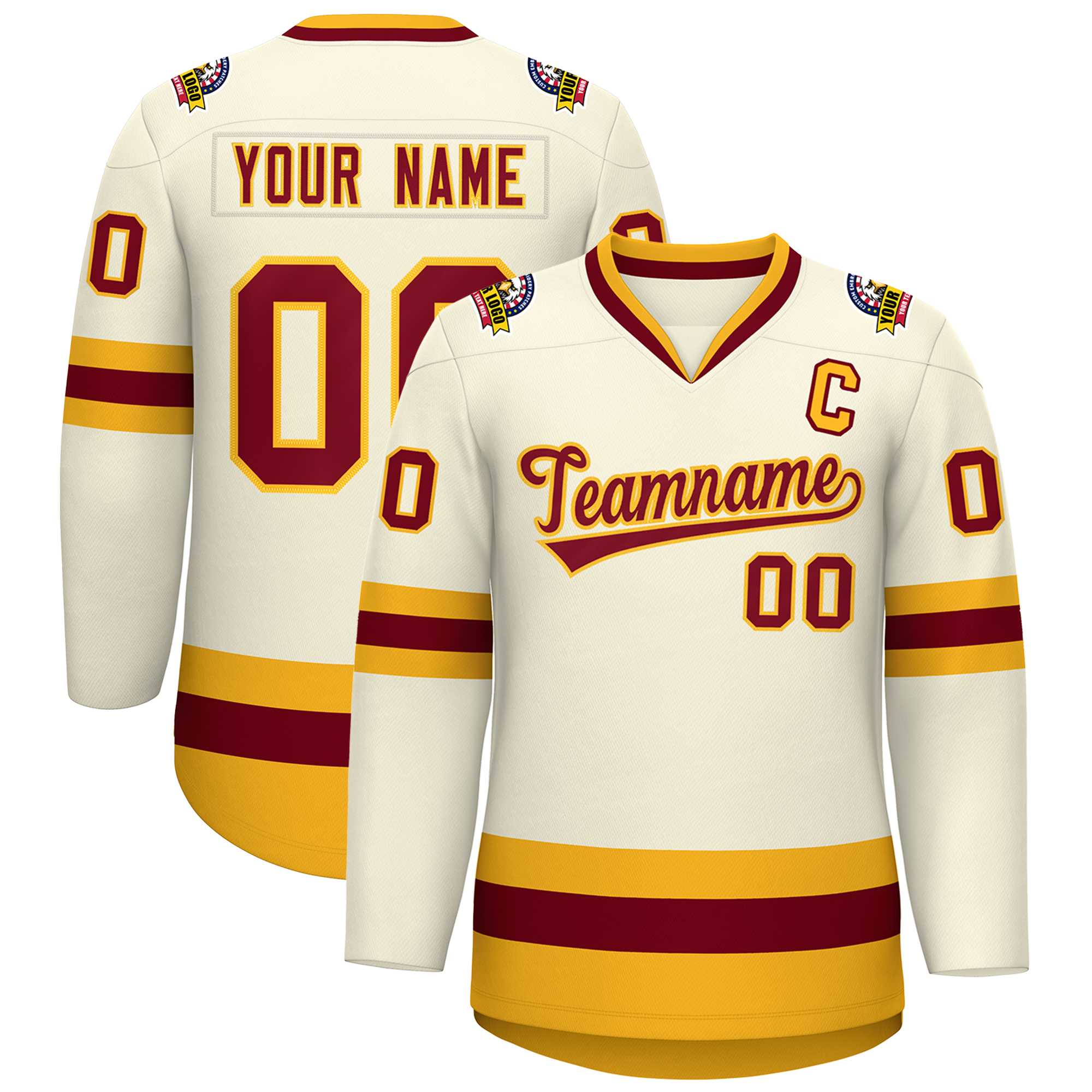 Custom Khaki Crimson-Gold Classic Style Hockey Jersey | KXKSHOP