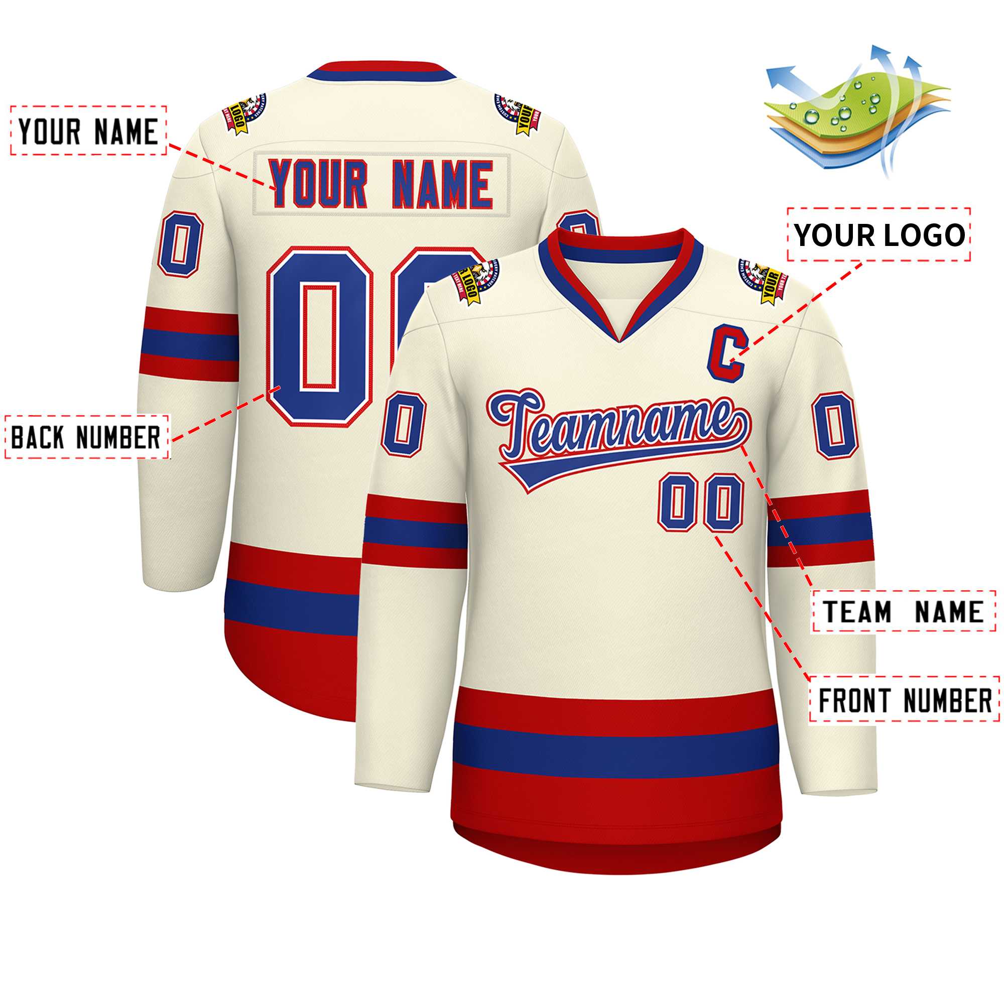 Custom Khaki Royal White-Red Classic Style Hockey Jersey | KXKSHOP