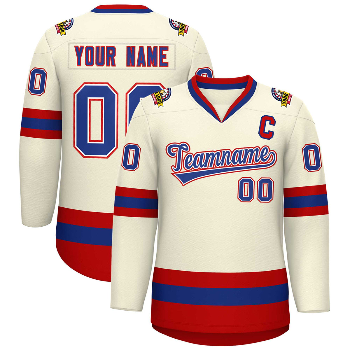 Custom Khaki Royal White-Red Classic Style Hockey Jersey | KXKSHOP