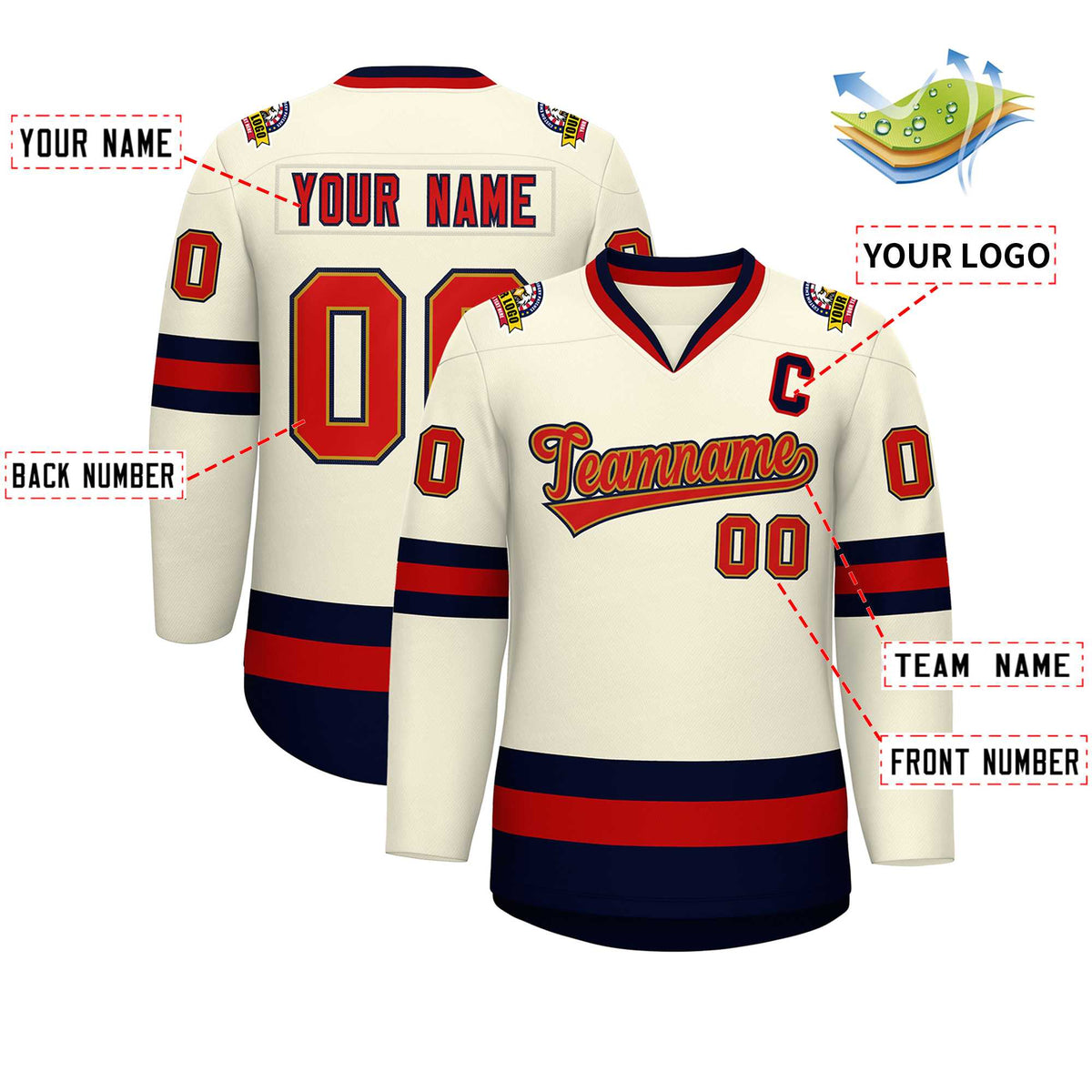 Custom Khaki Red Old Gold-Navy Classic Style Hockey Jersey | KXKSHOP