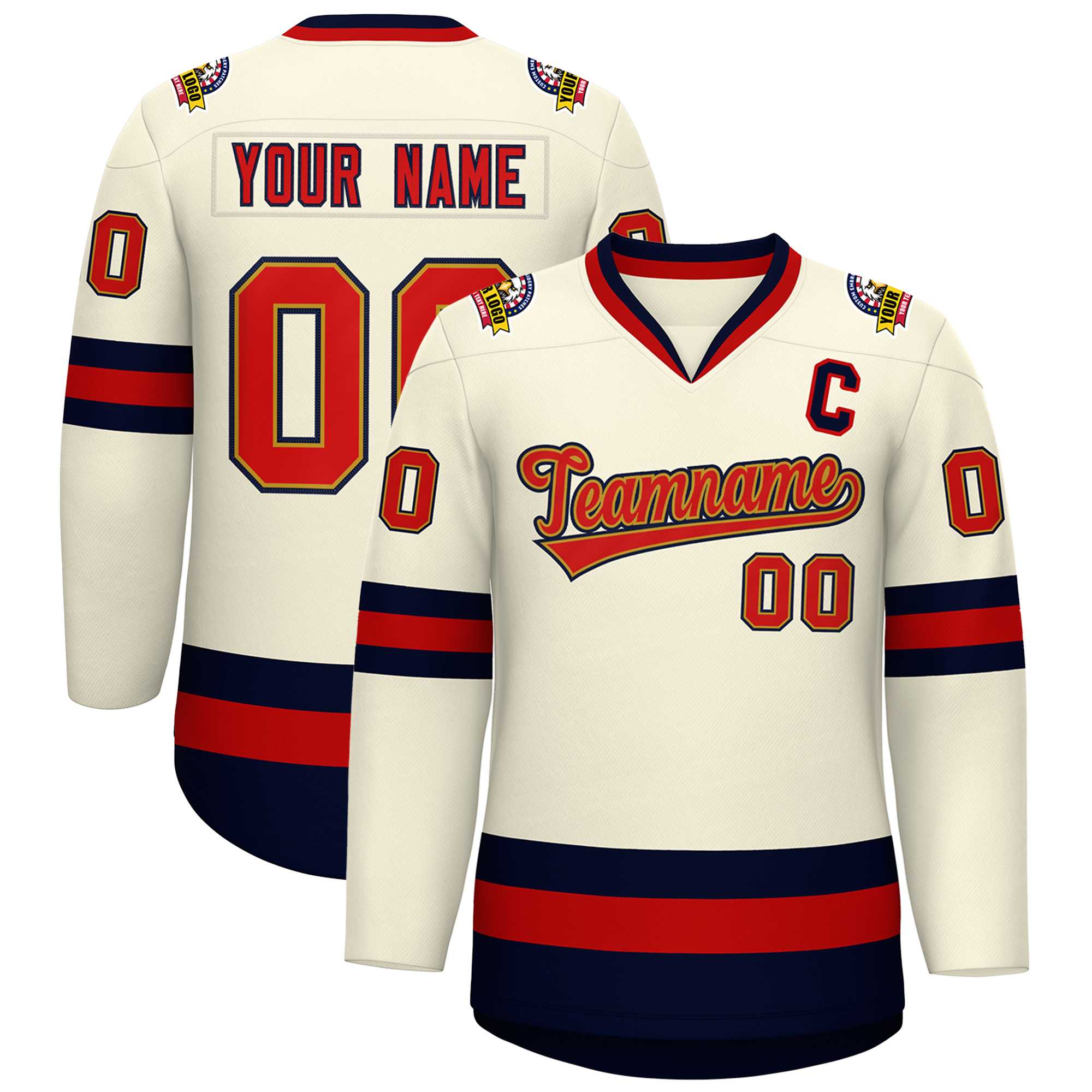 Custom Khaki Red Old Gold-Navy Classic Style Hockey Jersey | KXKSHOP