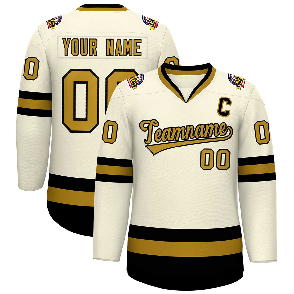 Custom Khaki Old Gold-Black Classic Style Hockey Jersey | KXKSHOP