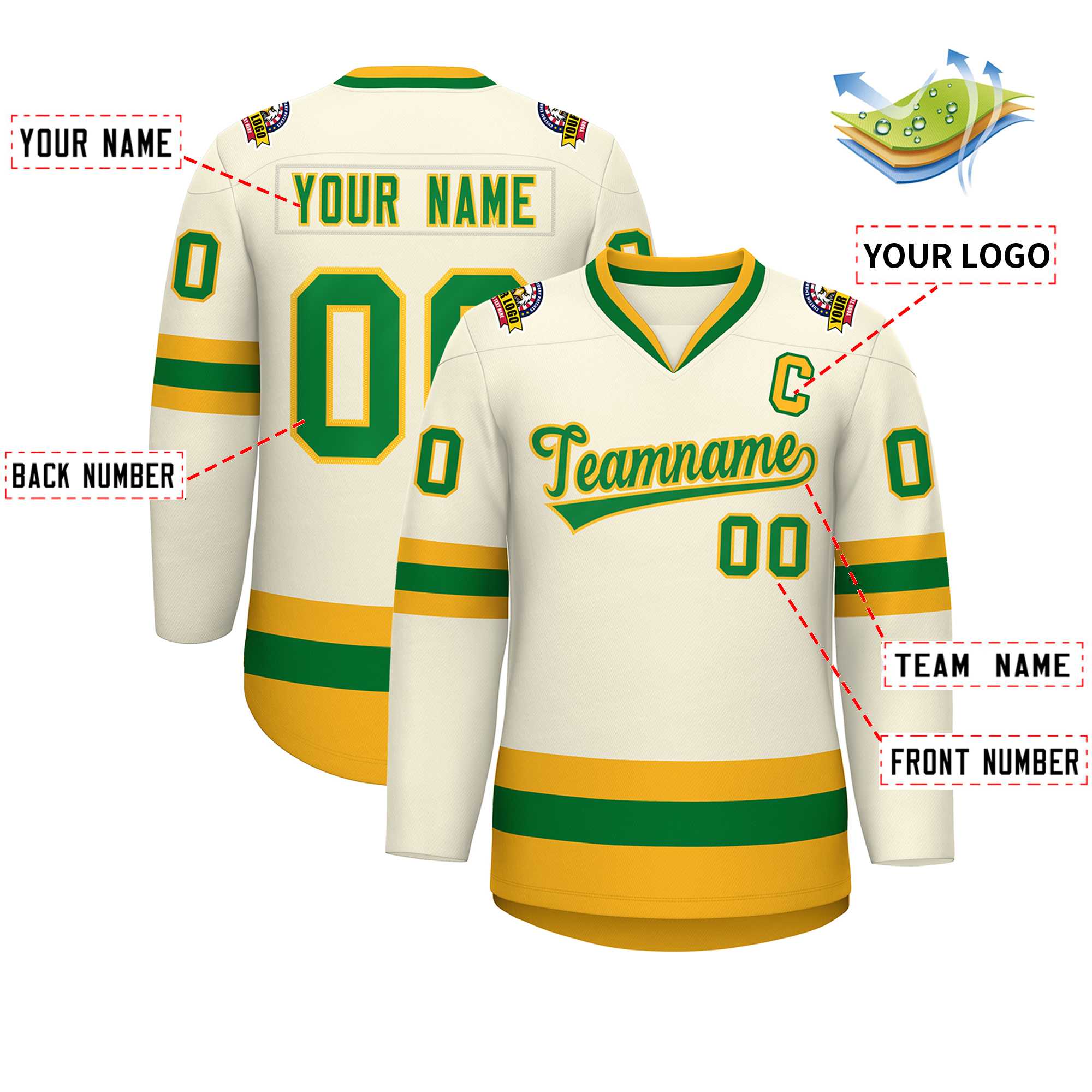 Custom Khaki Kelly Green-Gold Classic Style Hockey Jersey | KXKSHOP
