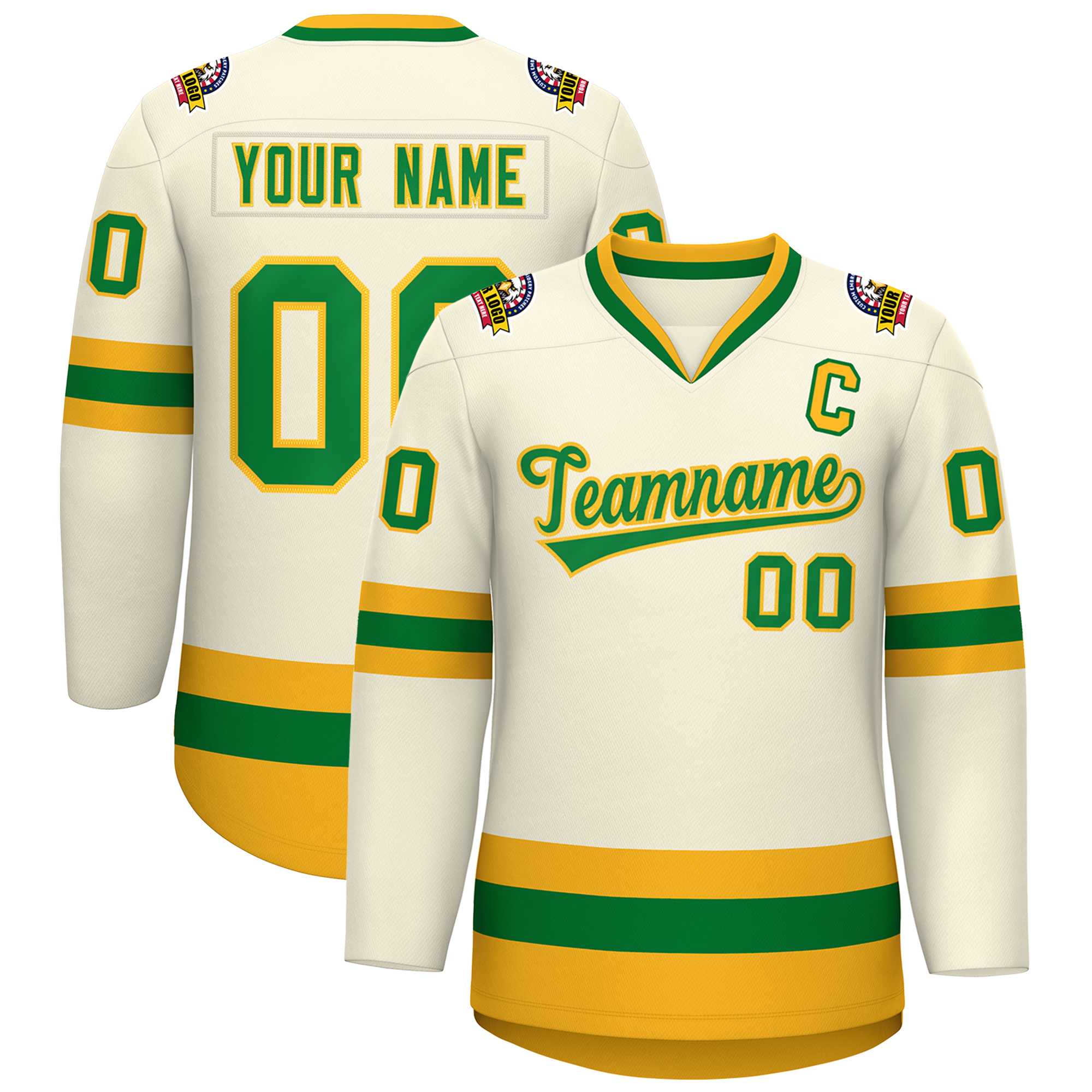 Custom Khaki Kelly Green-Gold Classic Style Hockey Jersey | KXKSHOP