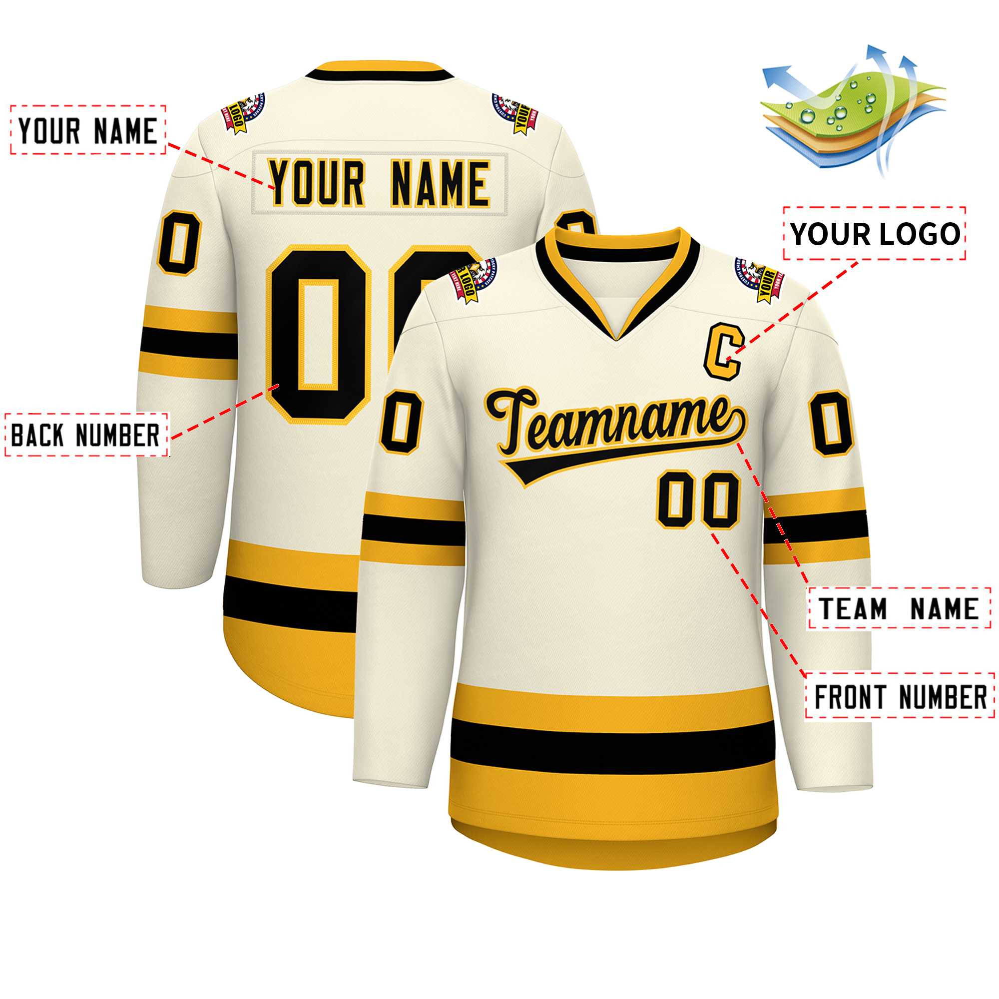 Custom Khaki Black-Gold Classic Style Hockey Jersey | KXKSHOP