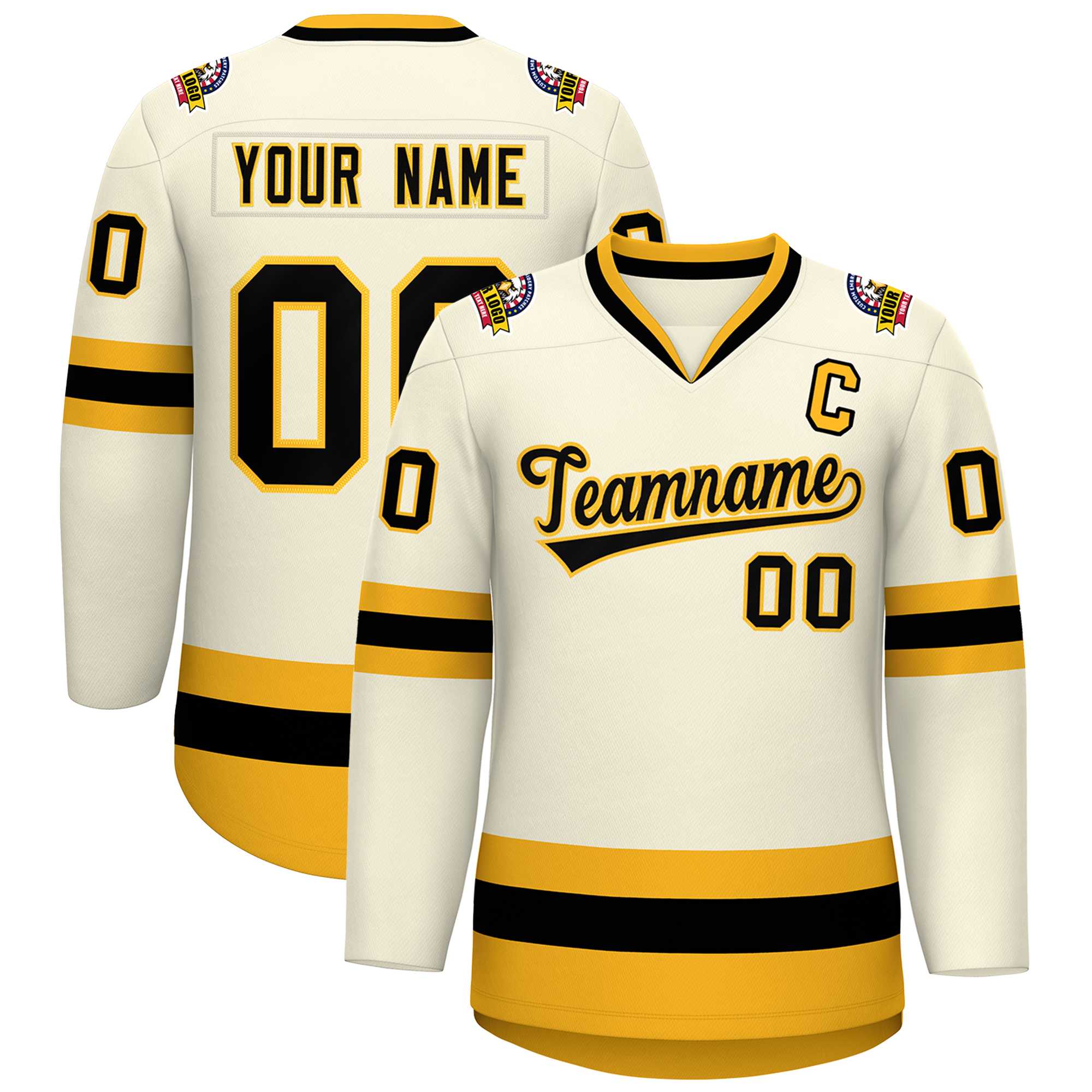 Custom Khaki Black-Gold Classic Style Hockey Jersey | KXKSHOP