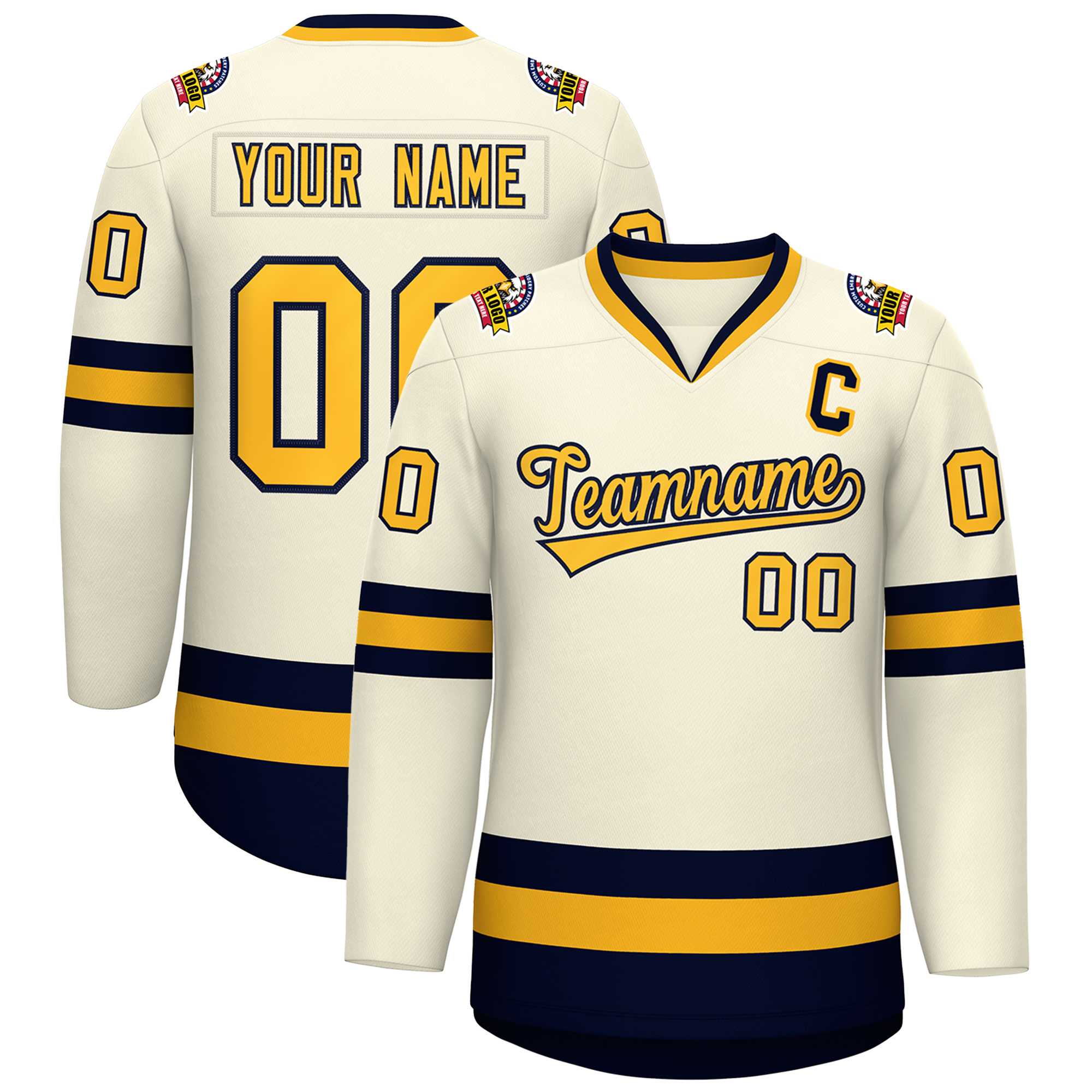Custom Khaki Gold-Navy Classic Style Hockey Jersey | KXKSHOP