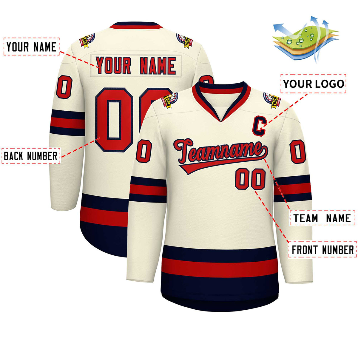 Custom Khaki Red-Navy Classic Style Hockey Jersey | KXKSHOP