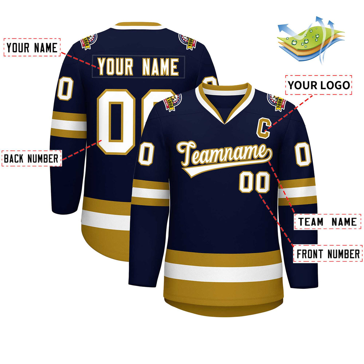 Custom Navy White-Old Gold Classic Style Hockey Jersey | KXKSHOP