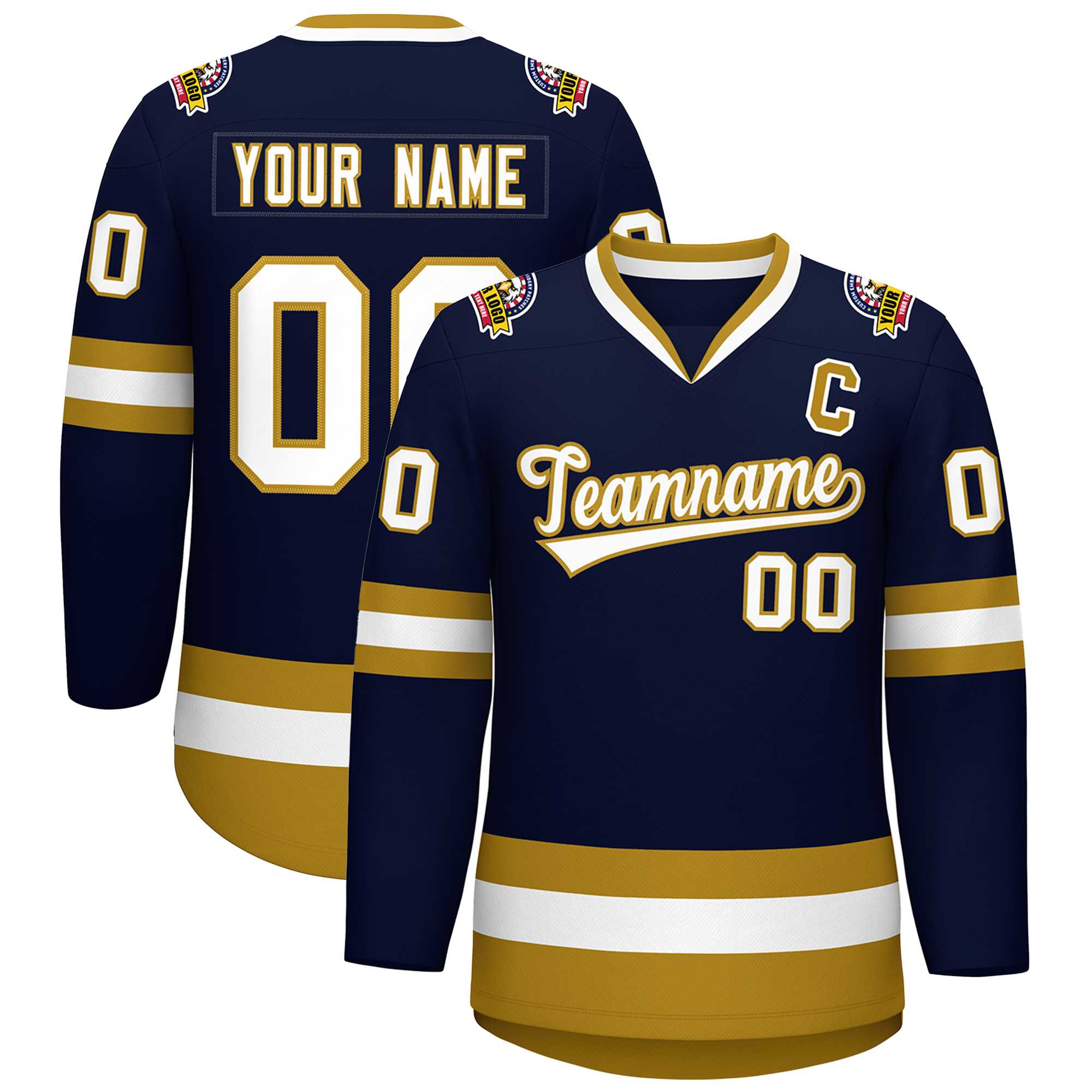 Custom Navy White-Old Gold Classic Style Hockey Jersey | KXKSHOP