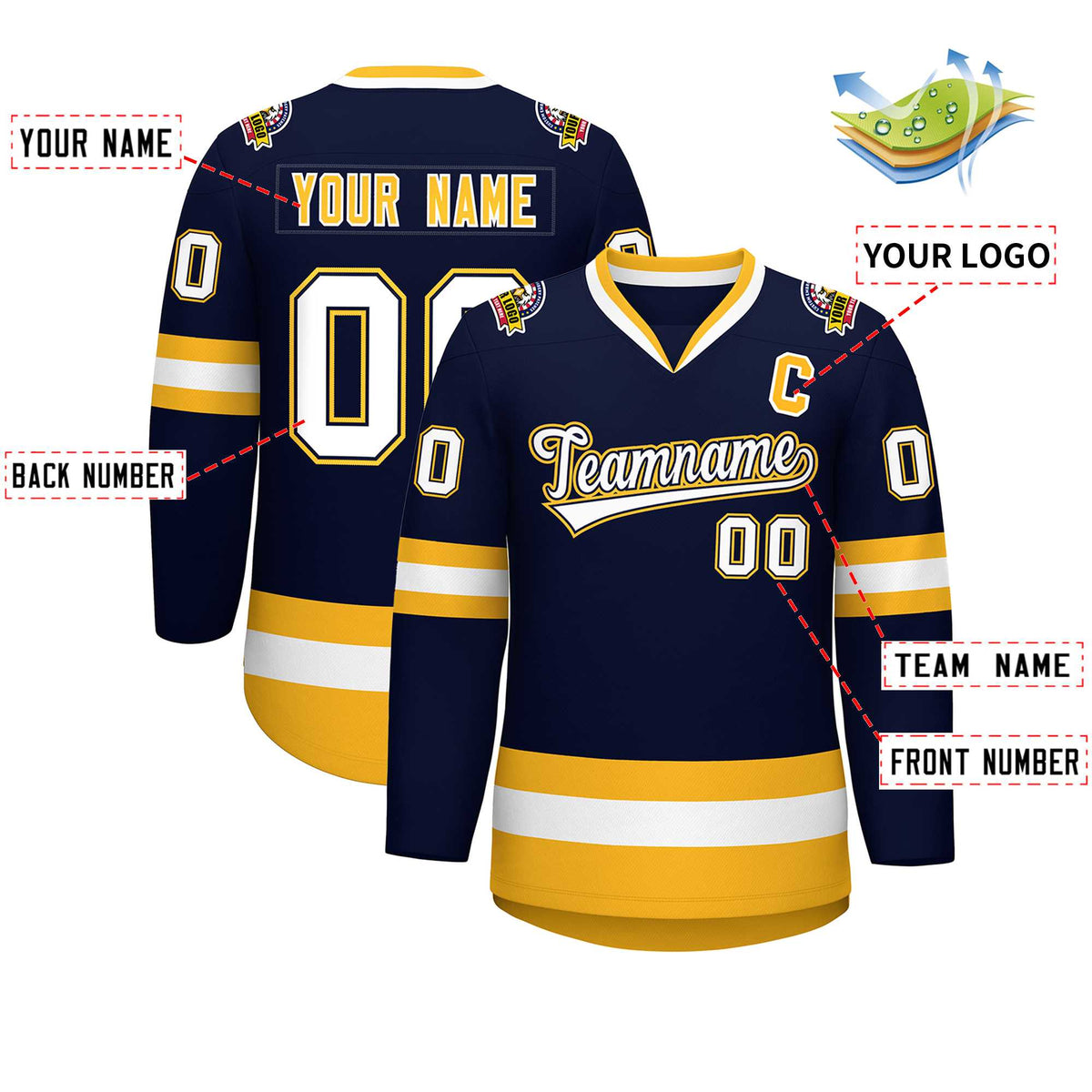 Custom Navy White Navy-Gold Classic Style Hockey Jersey | KXKSHOP