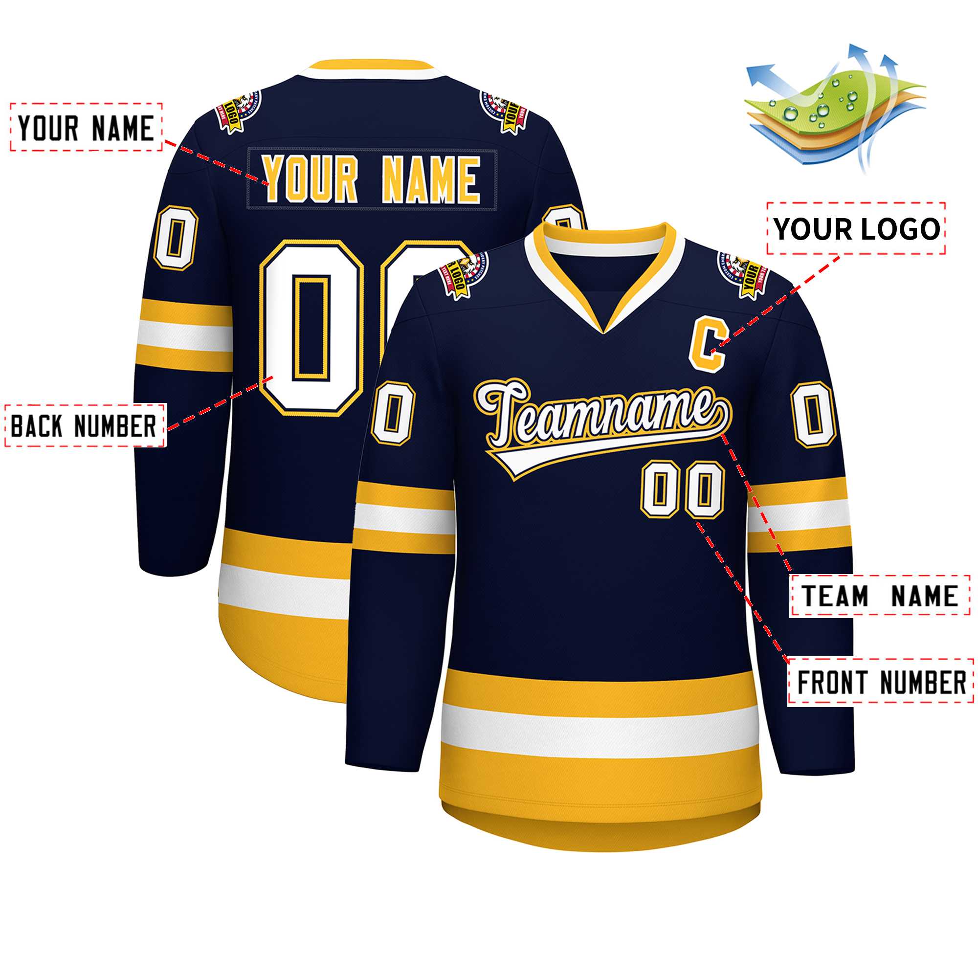 Custom Navy White Navy-Gold Classic Style Hockey Jersey | KXKSHOP