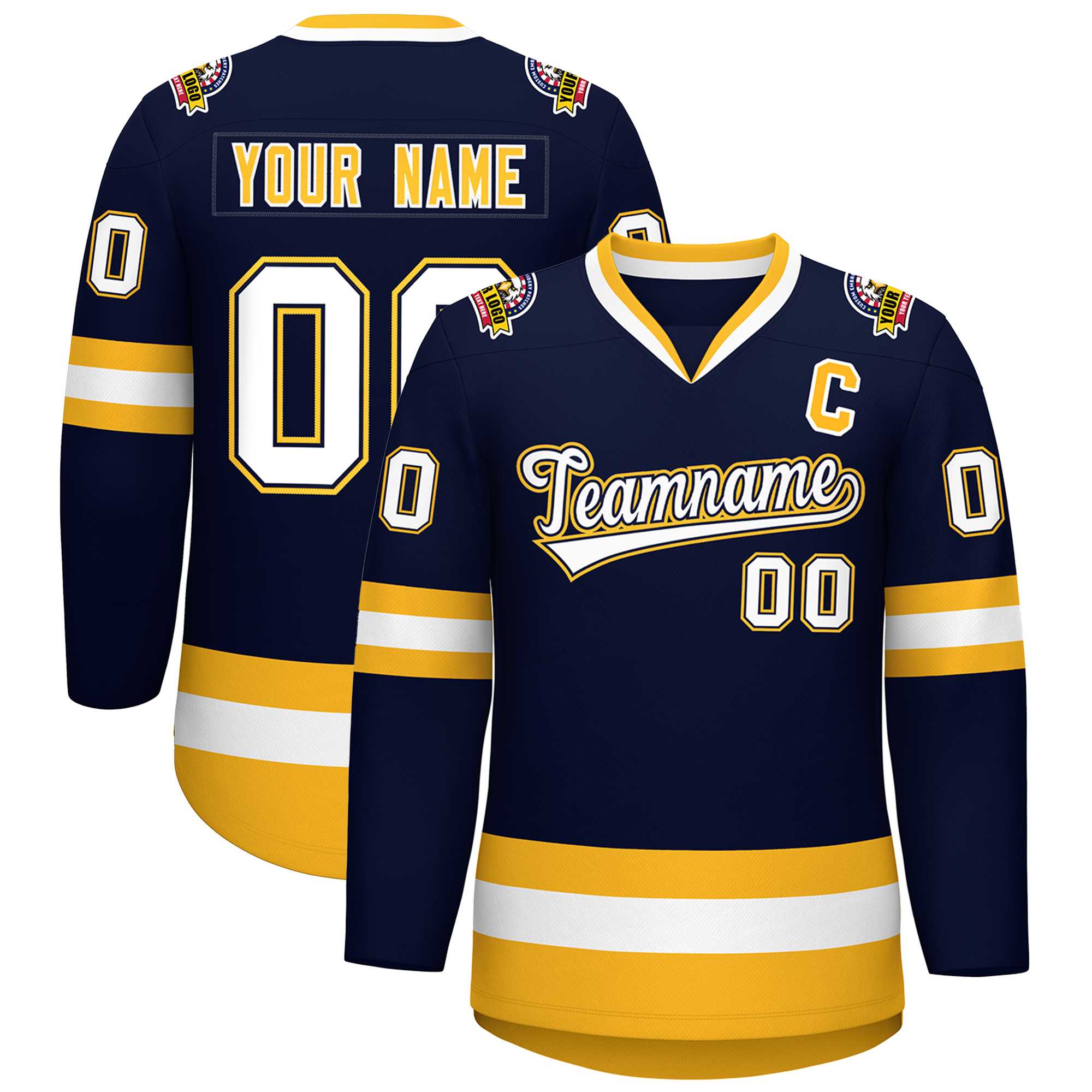 Custom Navy White Navy-Gold Classic Style Hockey Jersey | KXKSHOP