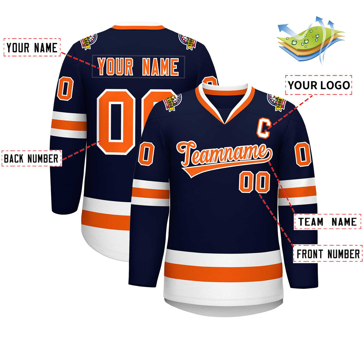 Custom Navy Orange-White Classic Style Hockey Jersey | KXKSHOP
