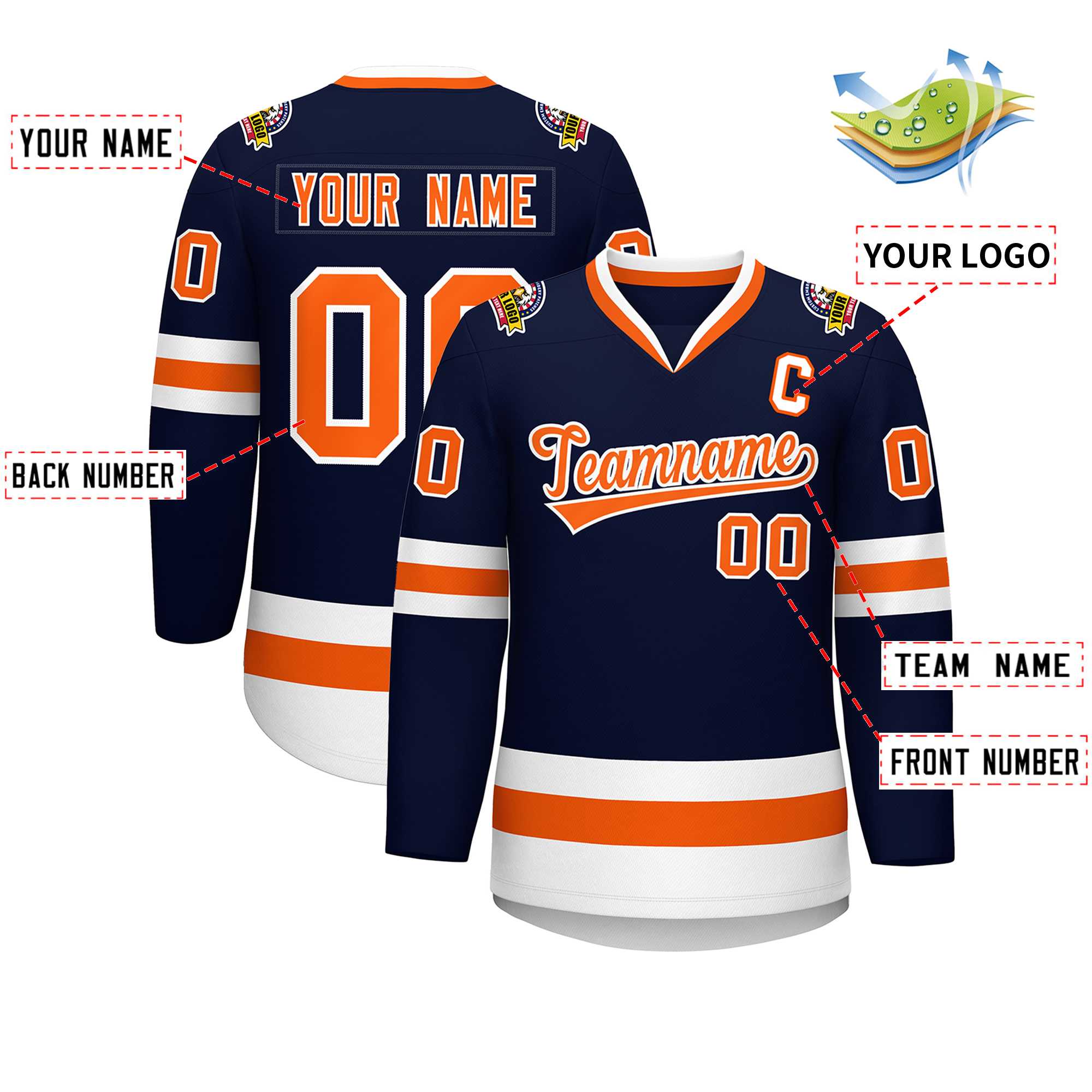 Custom Navy Orange-White Classic Style Hockey Jersey | KXKSHOP