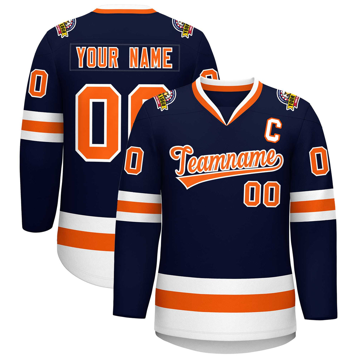 Custom Navy Orange-White Classic Style Hockey Jersey | KXKSHOP