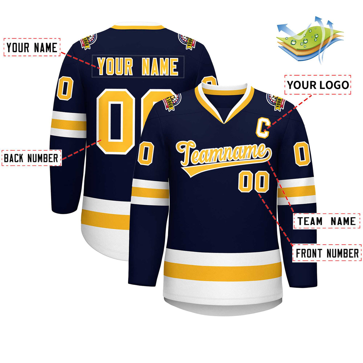 Custom Navy Gold-White Classic Style Hockey Jersey | KXKSHOP