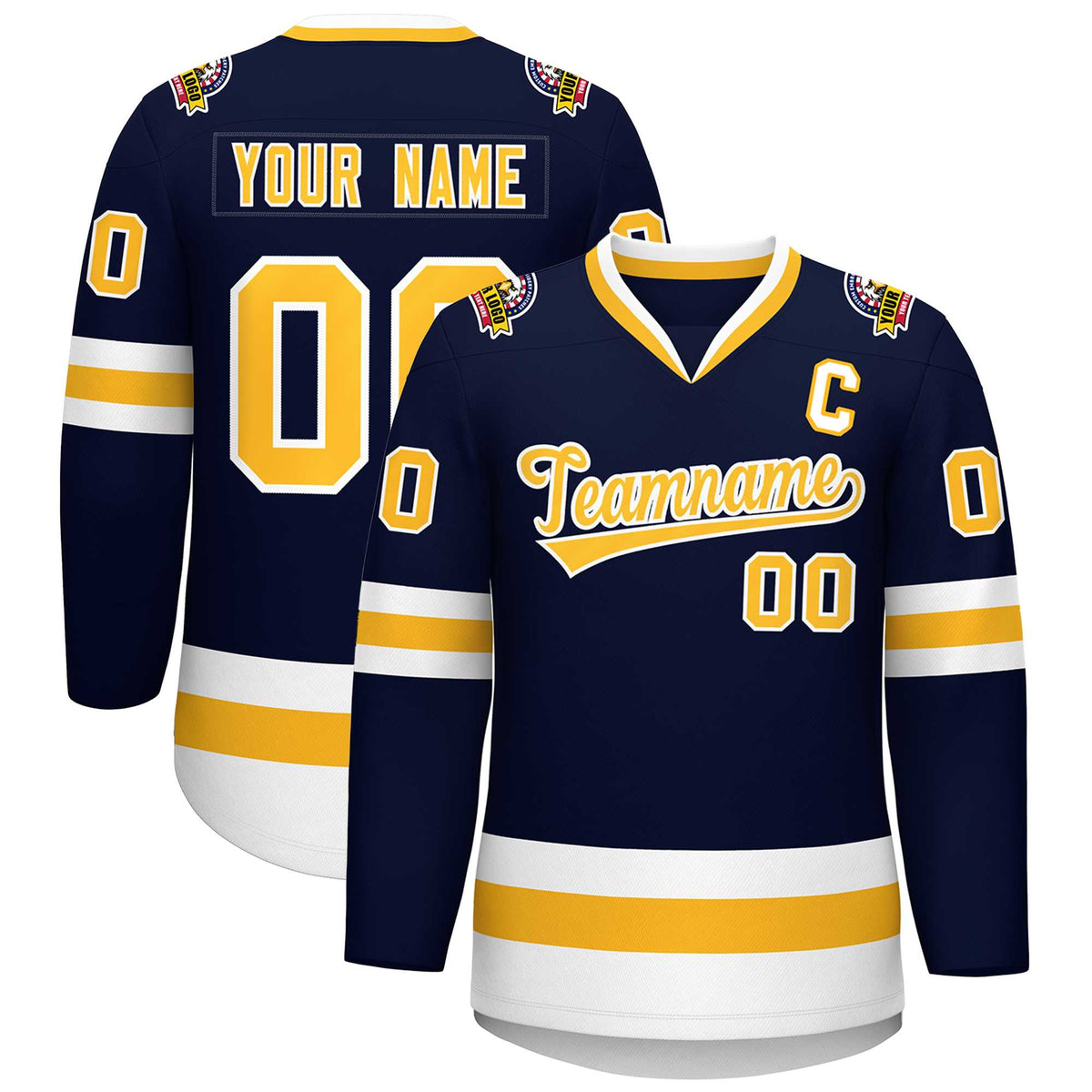 Custom Navy Gold-White Classic Style Hockey Jersey | KXKSHOP