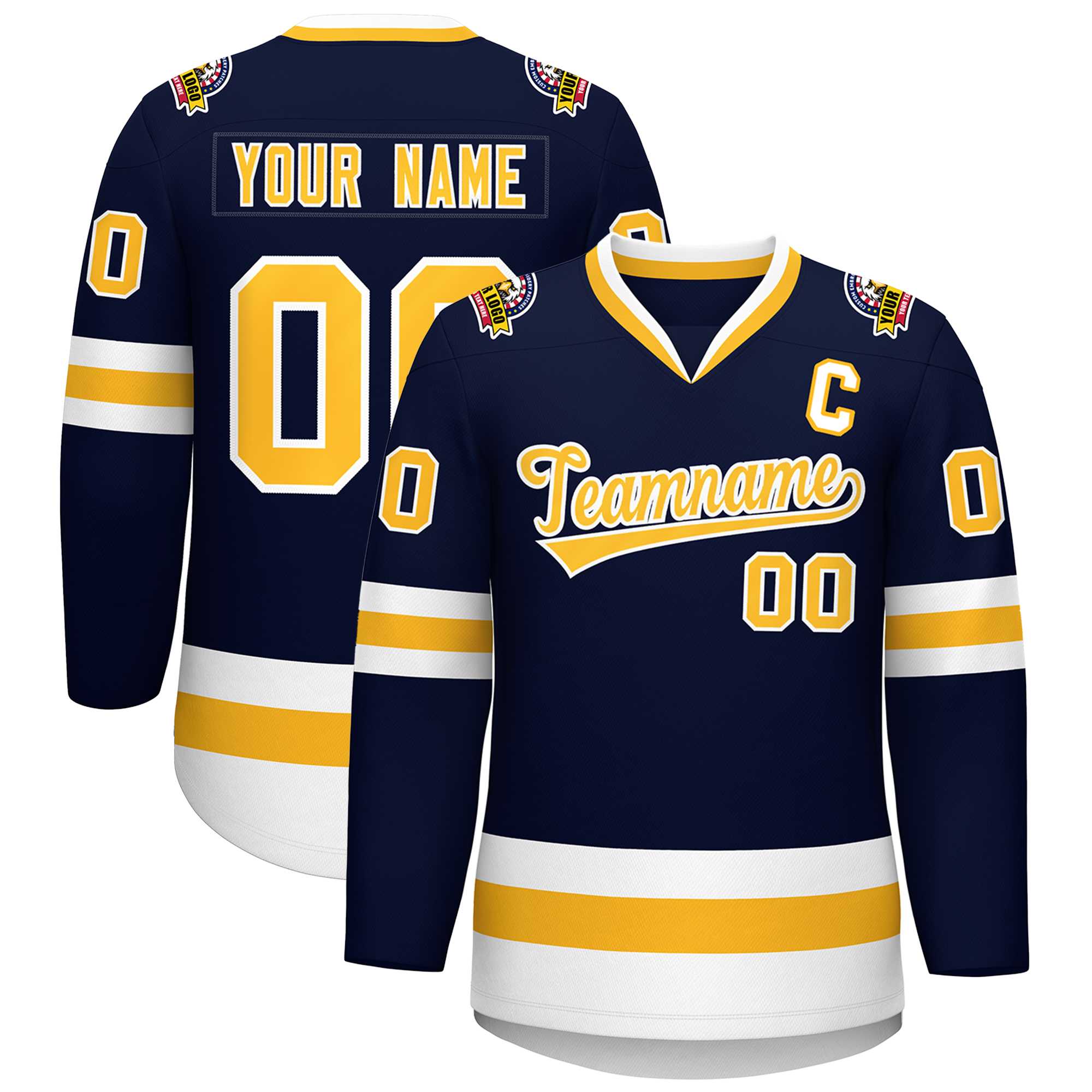 Custom Navy Gold-White Classic Style Hockey Jersey | KXKSHOP