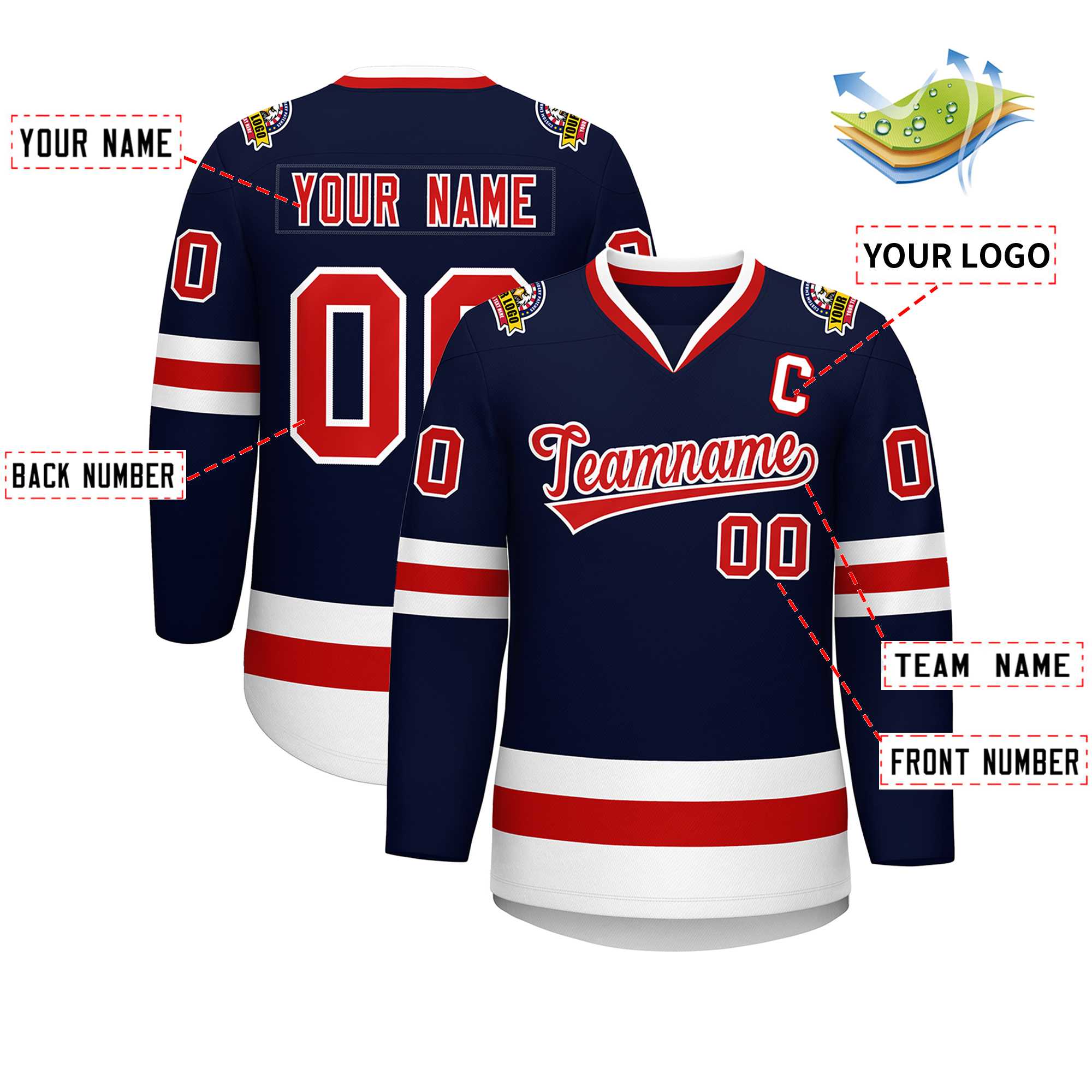Custom Navy Red-White Classic Style Hockey Jersey | KXKSHOP