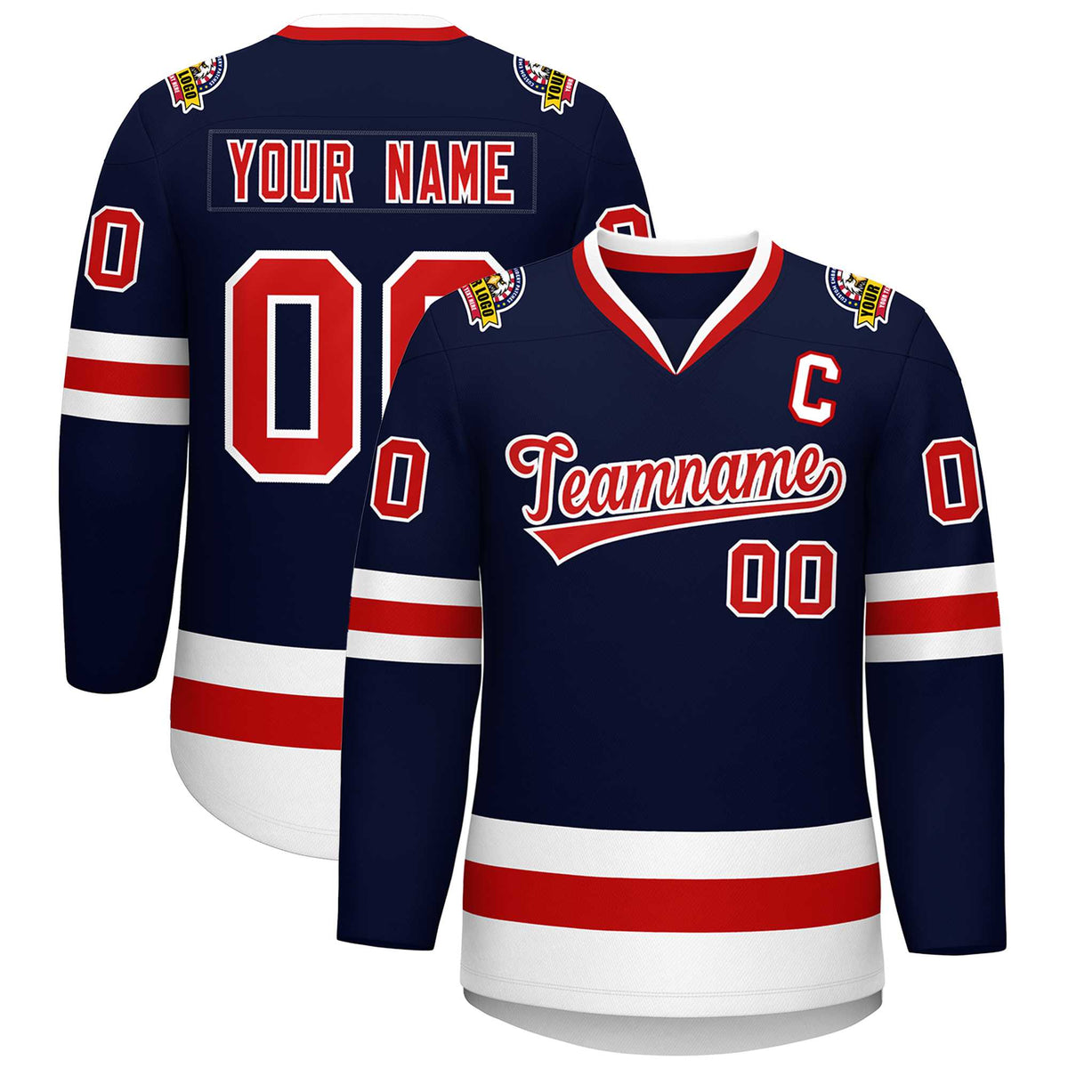 Custom Navy Red-White Classic Style Hockey Jersey | KXKSHOP