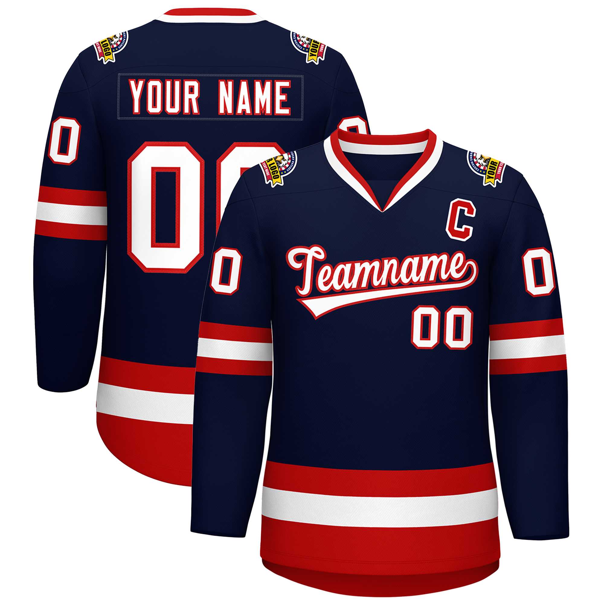 Custom Navy White-Red Classic Style Hockey Jersey | KXKSHOP