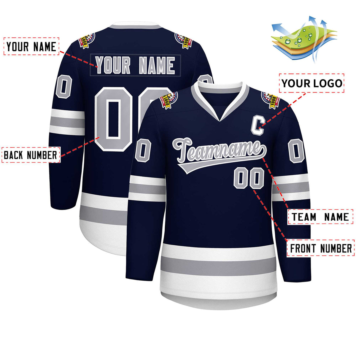 Custom Navy Gray-White Classic Style Hockey Jersey | KXKSHOP