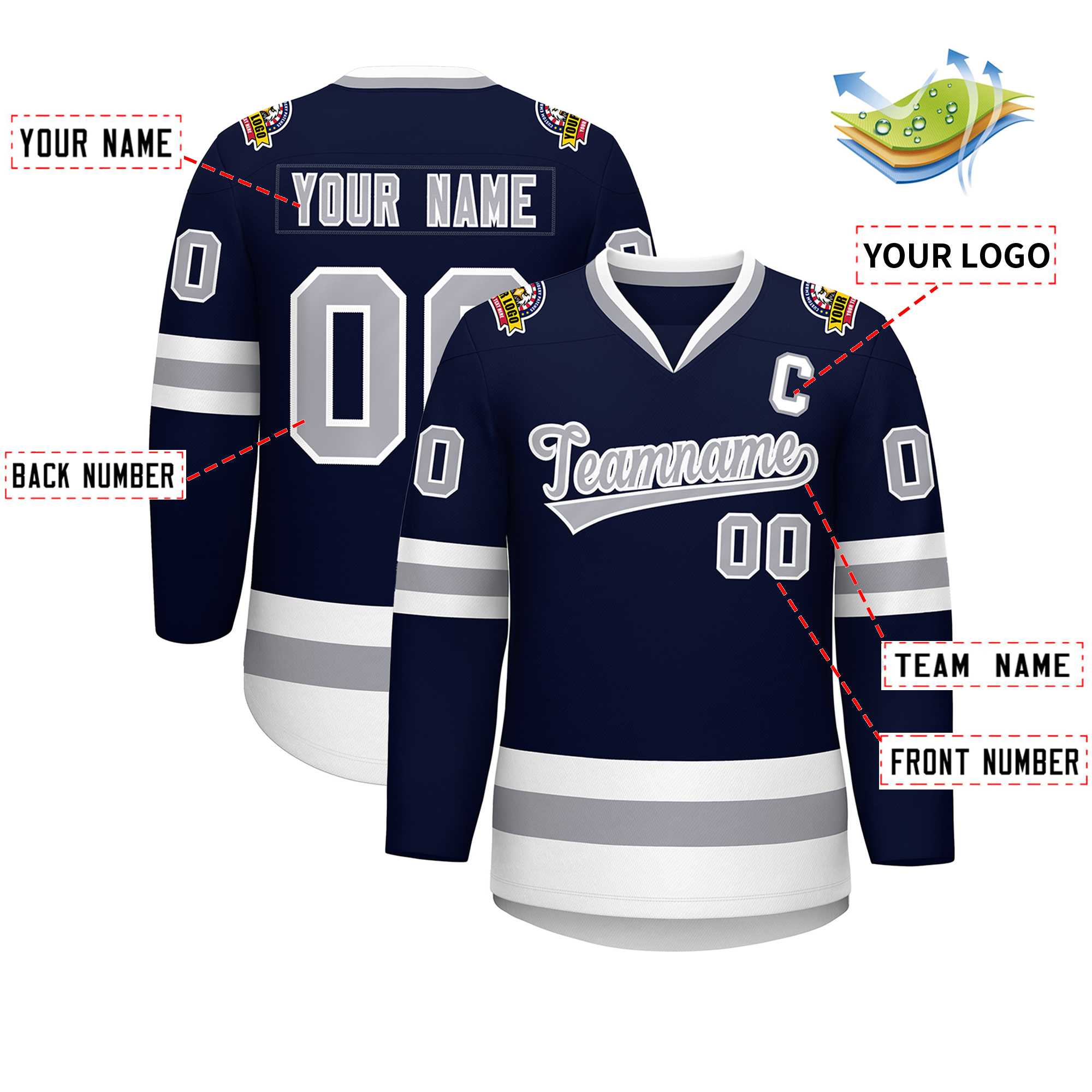 Custom Navy Gray-White Classic Style Hockey Jersey | KXKSHOP