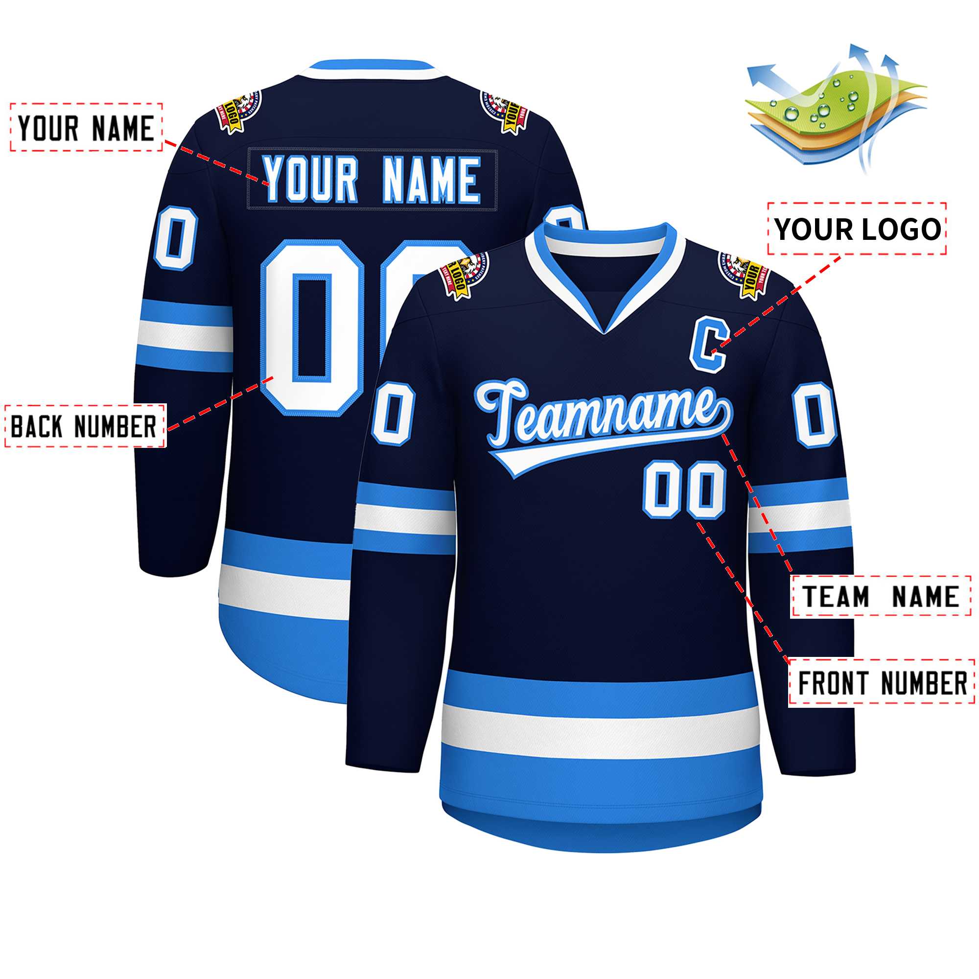 Custom Navy White-Powder Blue Classic Style Hockey Jersey | KXKSHOP
