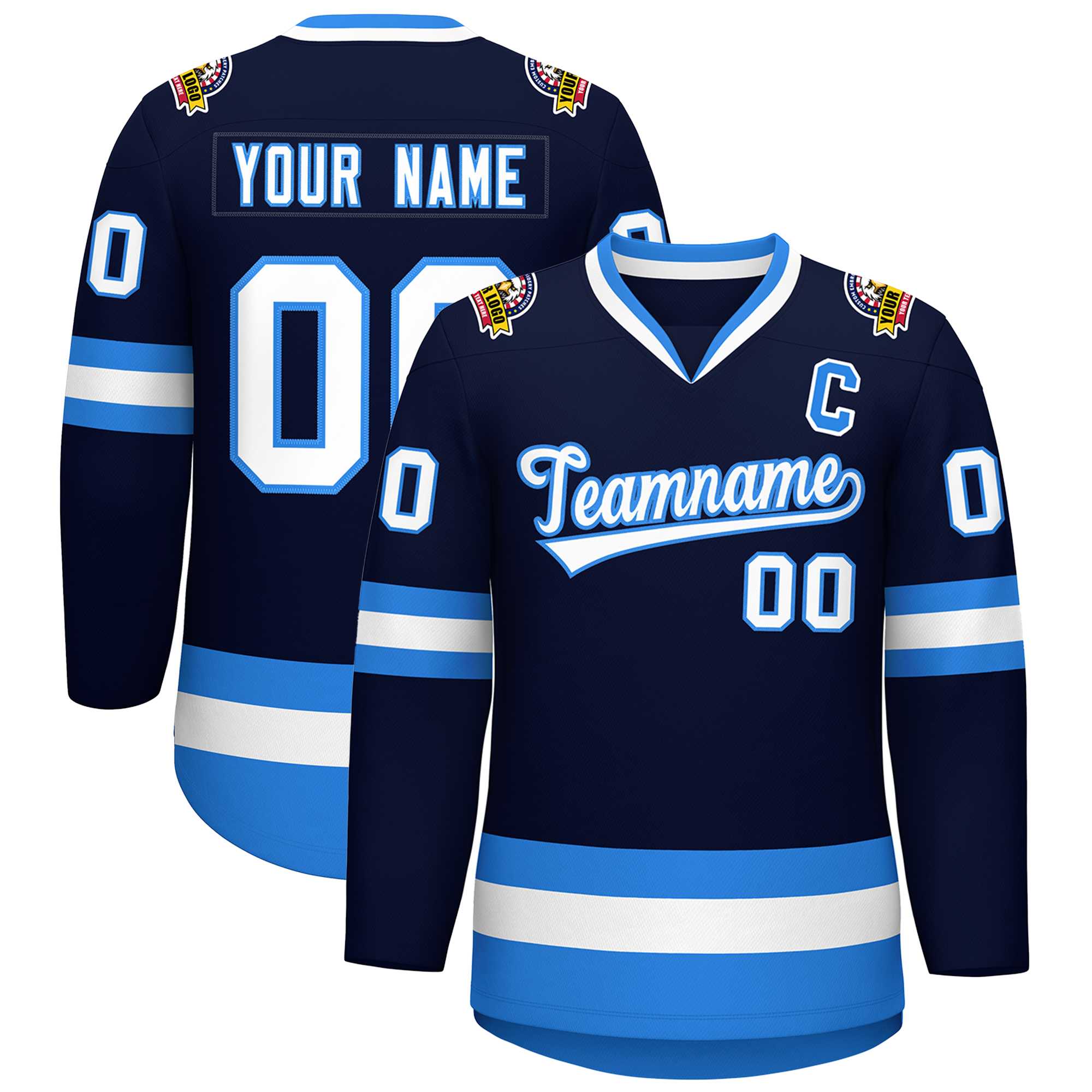 Custom Navy White-Powder Blue Classic Style Hockey Jersey | KXKSHOP